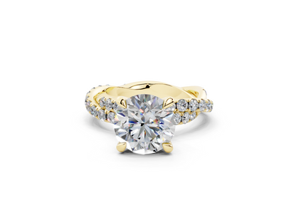 18K Gold Half Pavé Twisted Diamond Engagement Ring 2.5 Carat