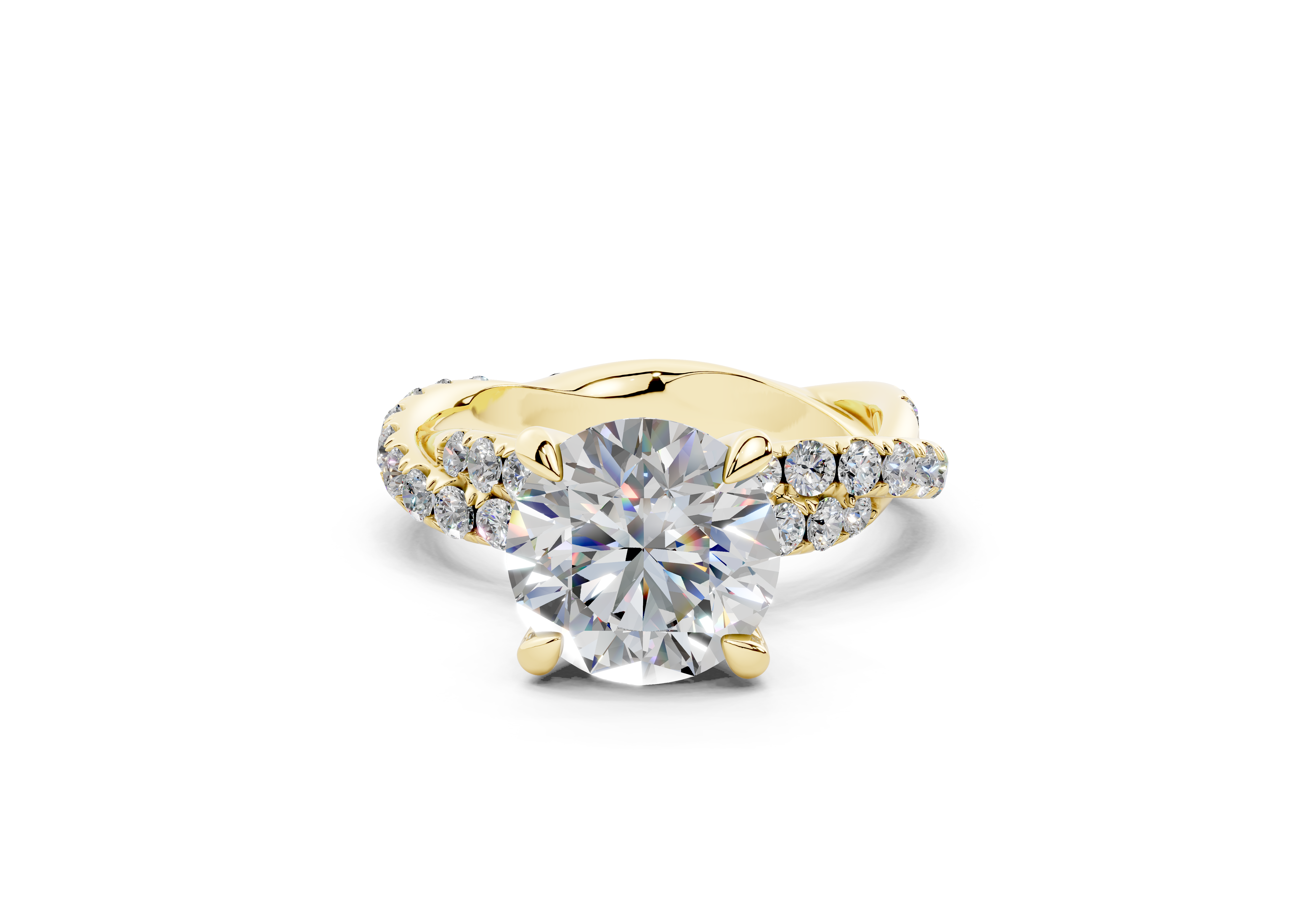 18K Gold Half Pavé Twisted Diamond Engagement Ring 2.5 Carat - Yellow Gold#Material_Yellow Gold#