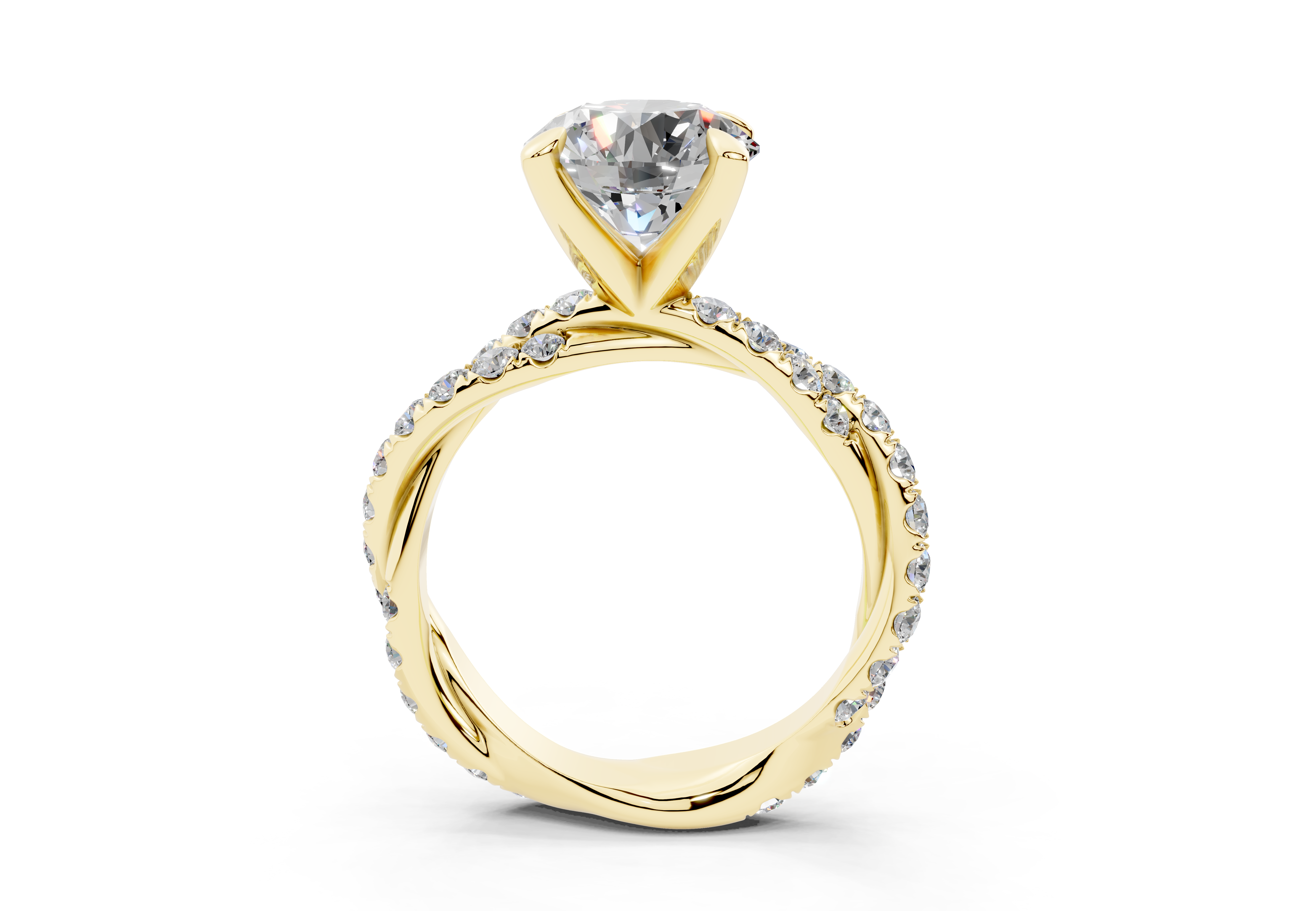 18K Gold Half Pavé Twisted Diamond Engagement Ring 2.5 Carat - Yellow Gold#Material_Yellow Gold#