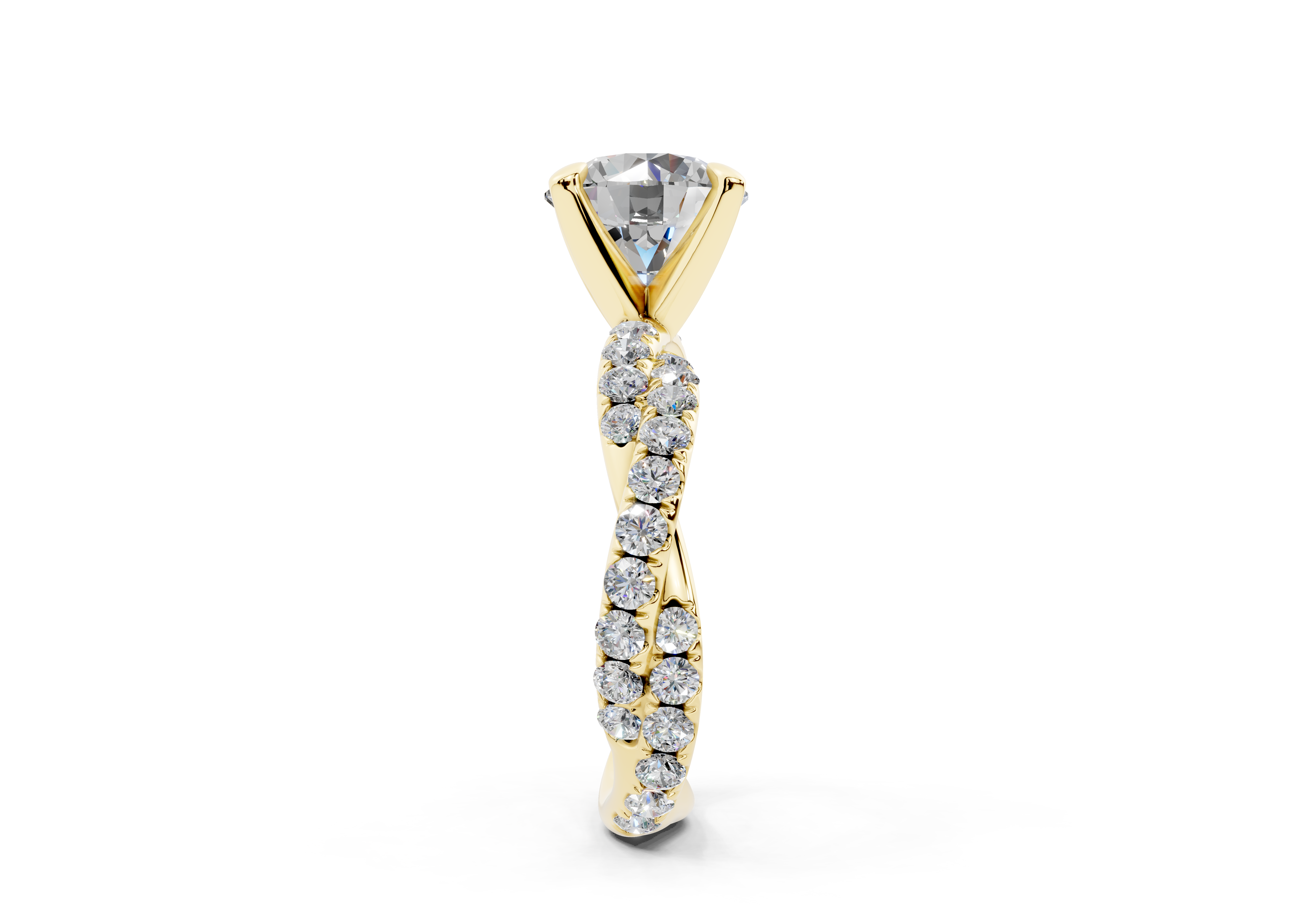 18K Gold Half Pavé Twisted Diamond Engagement Ring 2.5 Carat - Yellow Gold#Material_Yellow Gold#