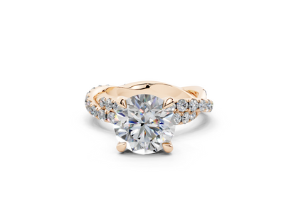 18K Gold Half Pavé Twisted Diamond Engagement Ring 2.5 Carat