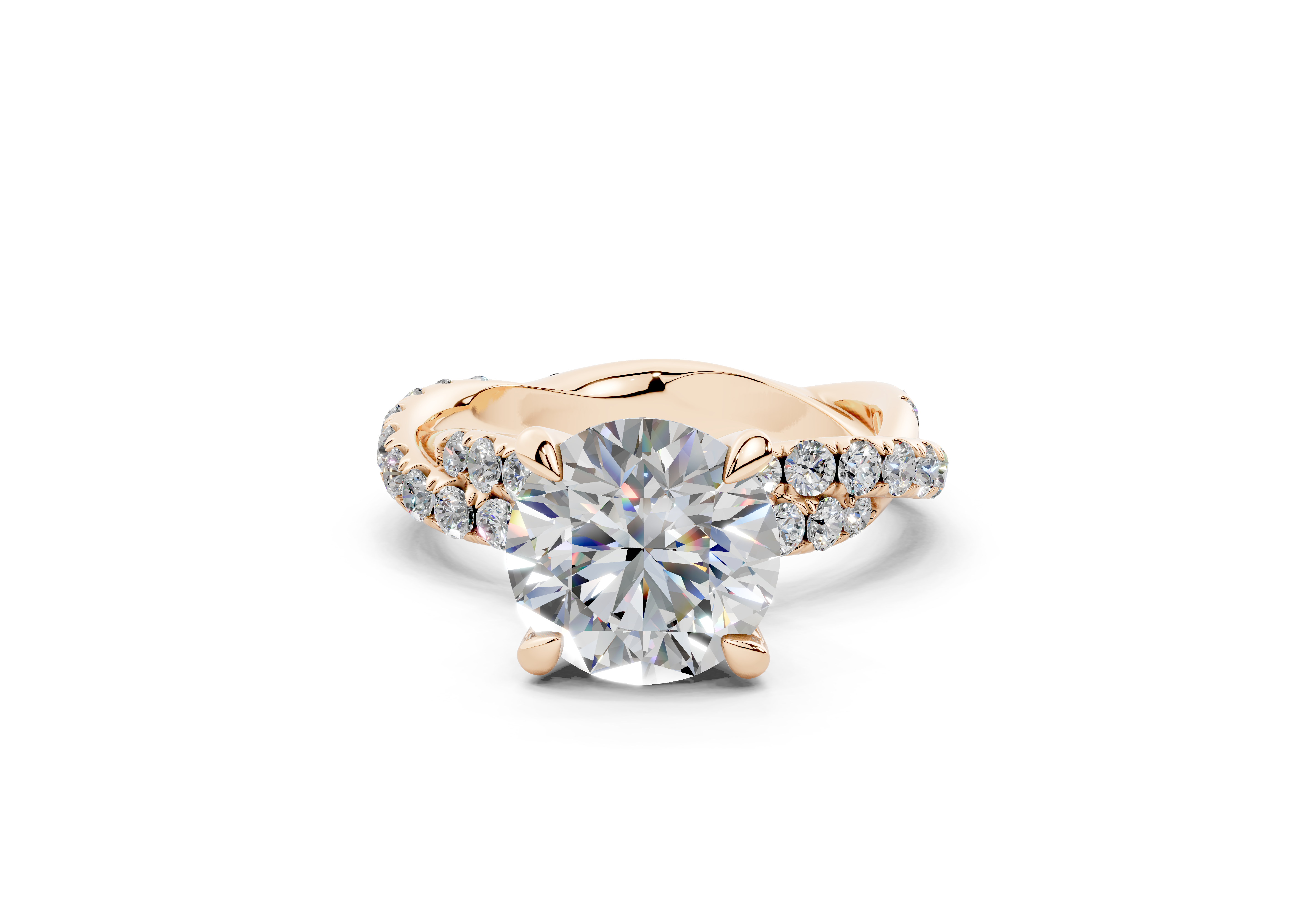 18K Gold Half Pavé Twisted Diamond Engagement Ring 2.5 Carat - Rose Gold#Material_Rose Gold#