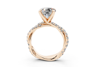 18K Gold Half Pavé Twisted Diamond Engagement Ring 2.5 Carat