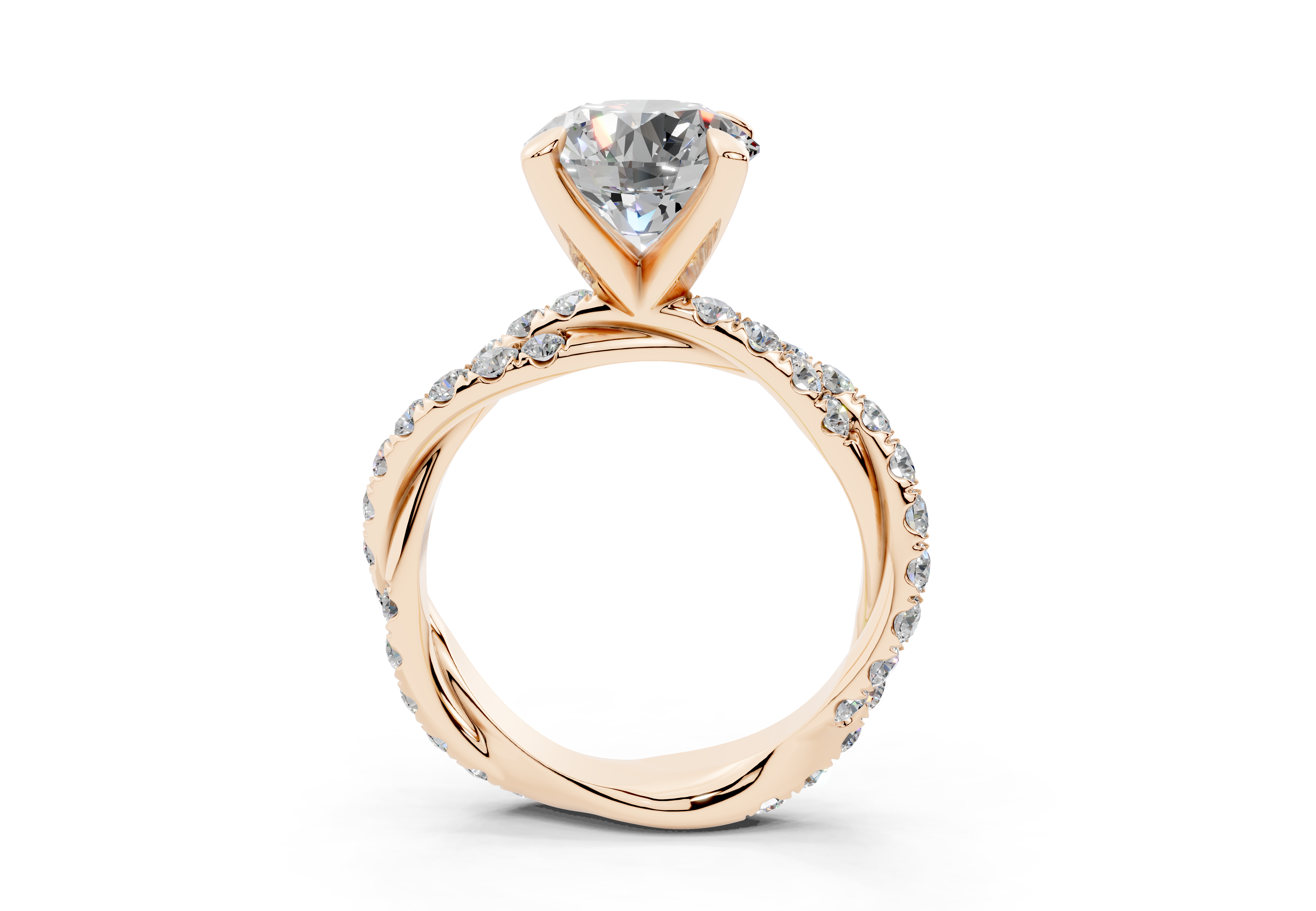 18K Gold Half Pavé Twisted Diamond Engagement Ring 2.5 Carat - Rose Gold#Material_Rose Gold#