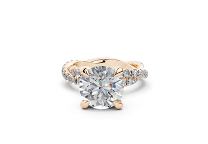 18K Gold Half Pavé Twisted Diamond Engagement Ring 3 Carat