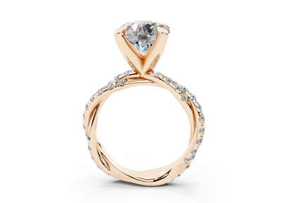 18K Gold Half Pavé Twisted Diamond Engagement Ring 3 Carat