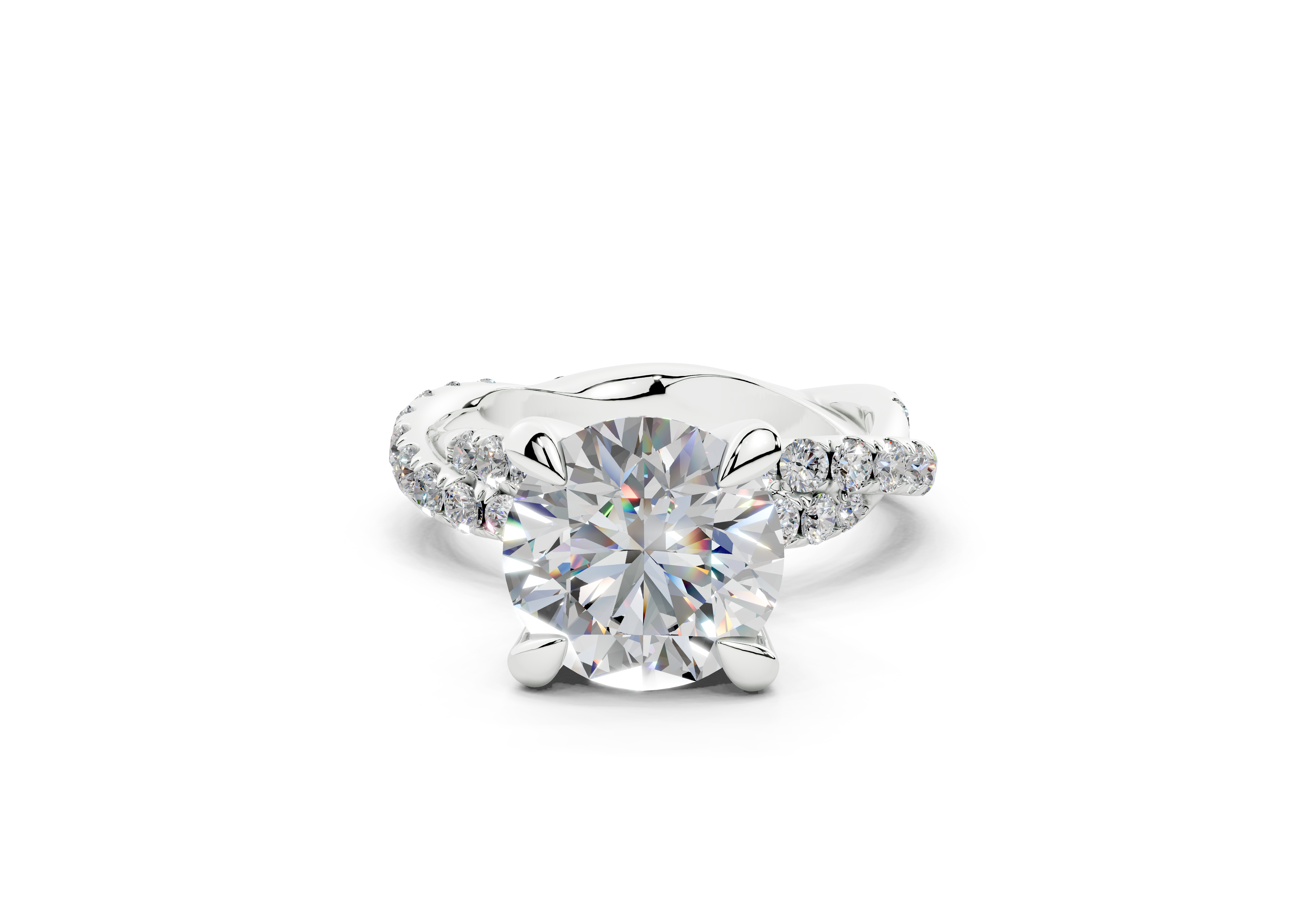 18K Gold Half Pavé Twisted Diamond Engagement Ring 3 Carat - White Gold#Material_White Gold#