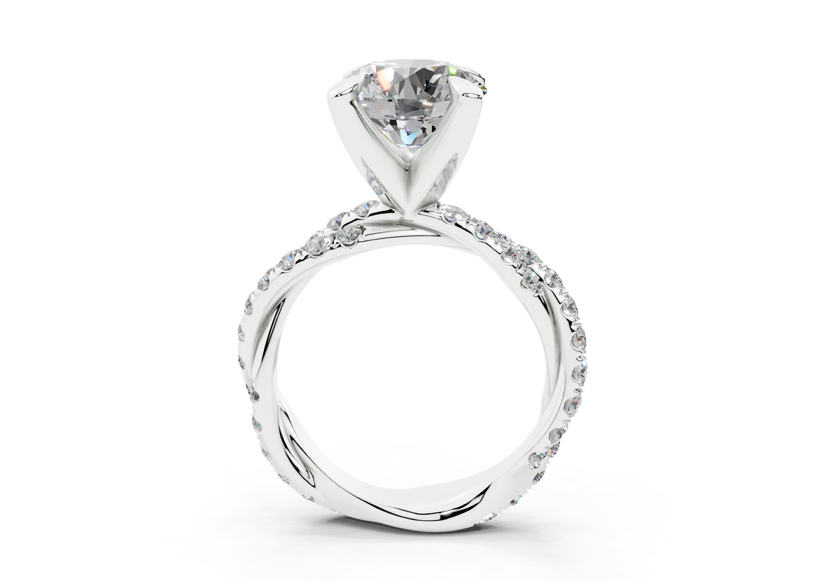 18K Gold Half Pavé Twisted Diamond Engagement Ring 3 Carat - White Gold#Material_White Gold#