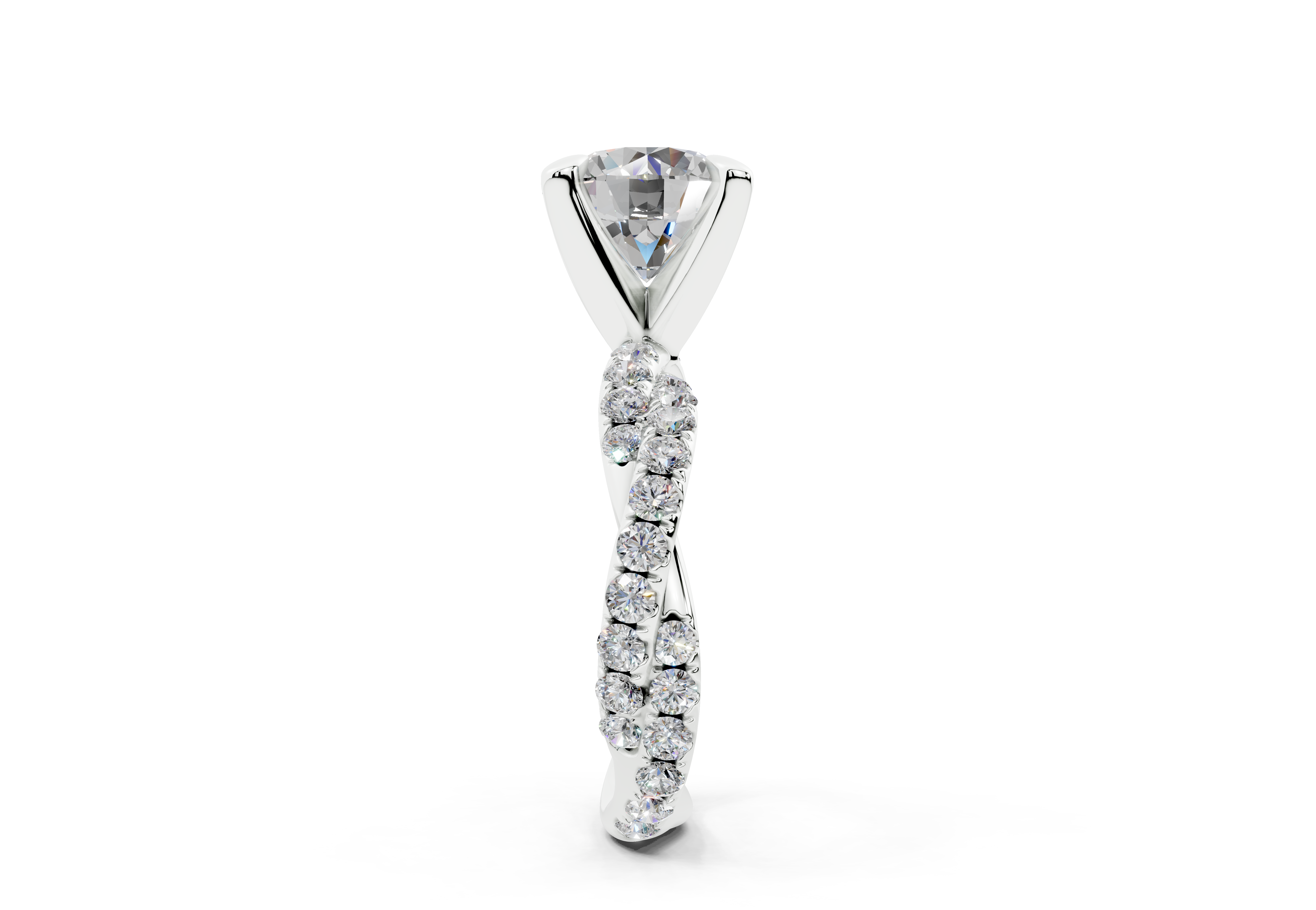 18K Gold Half Pavé Twisted Diamond Engagement Ring 3 Carat - White Gold#Material_White Gold#