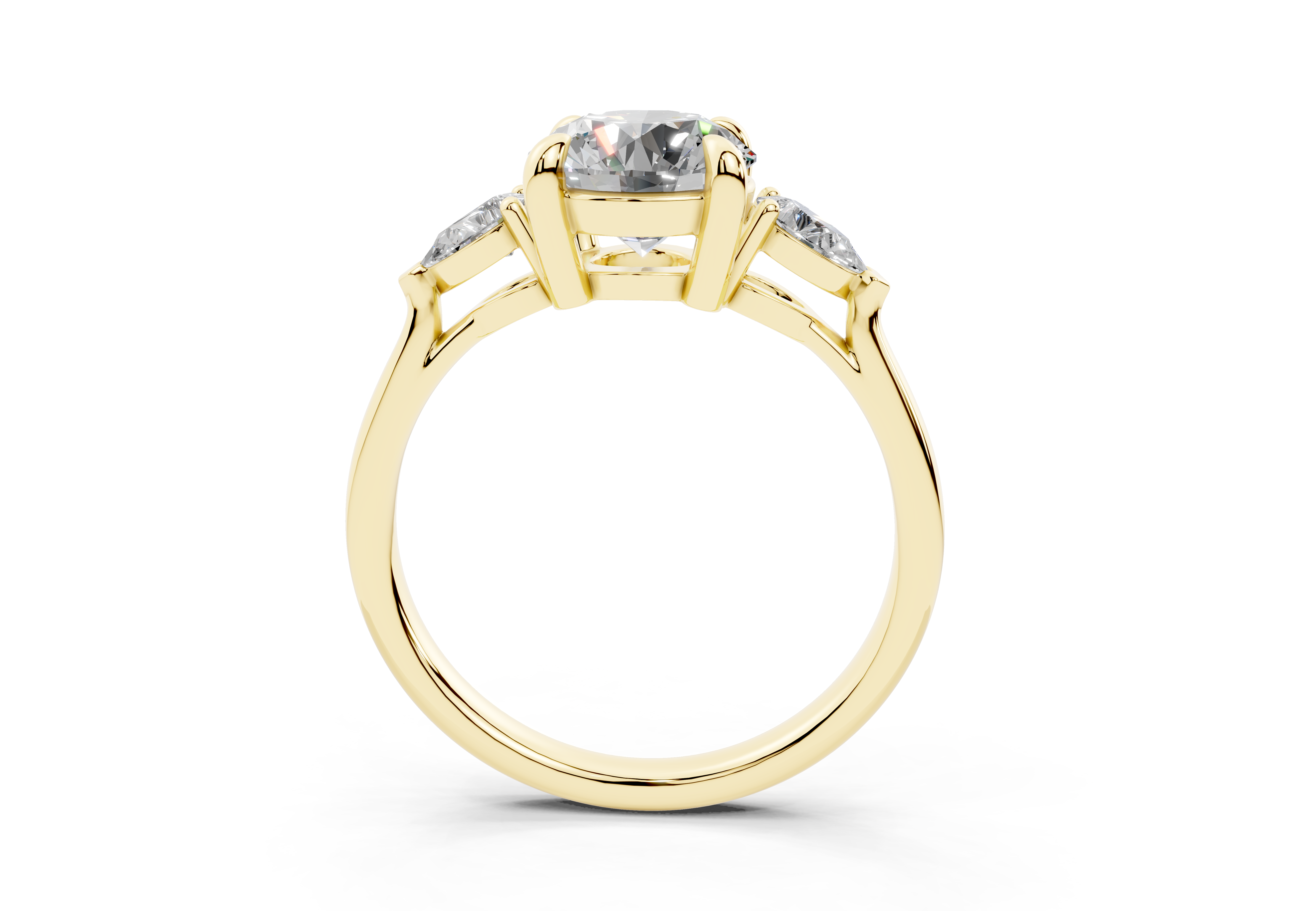 18K Gold Three Stone Pear Shaped Diamond Engagement Ring 1.5 Carat - Yellow Gold#Material_Yellow Gold#