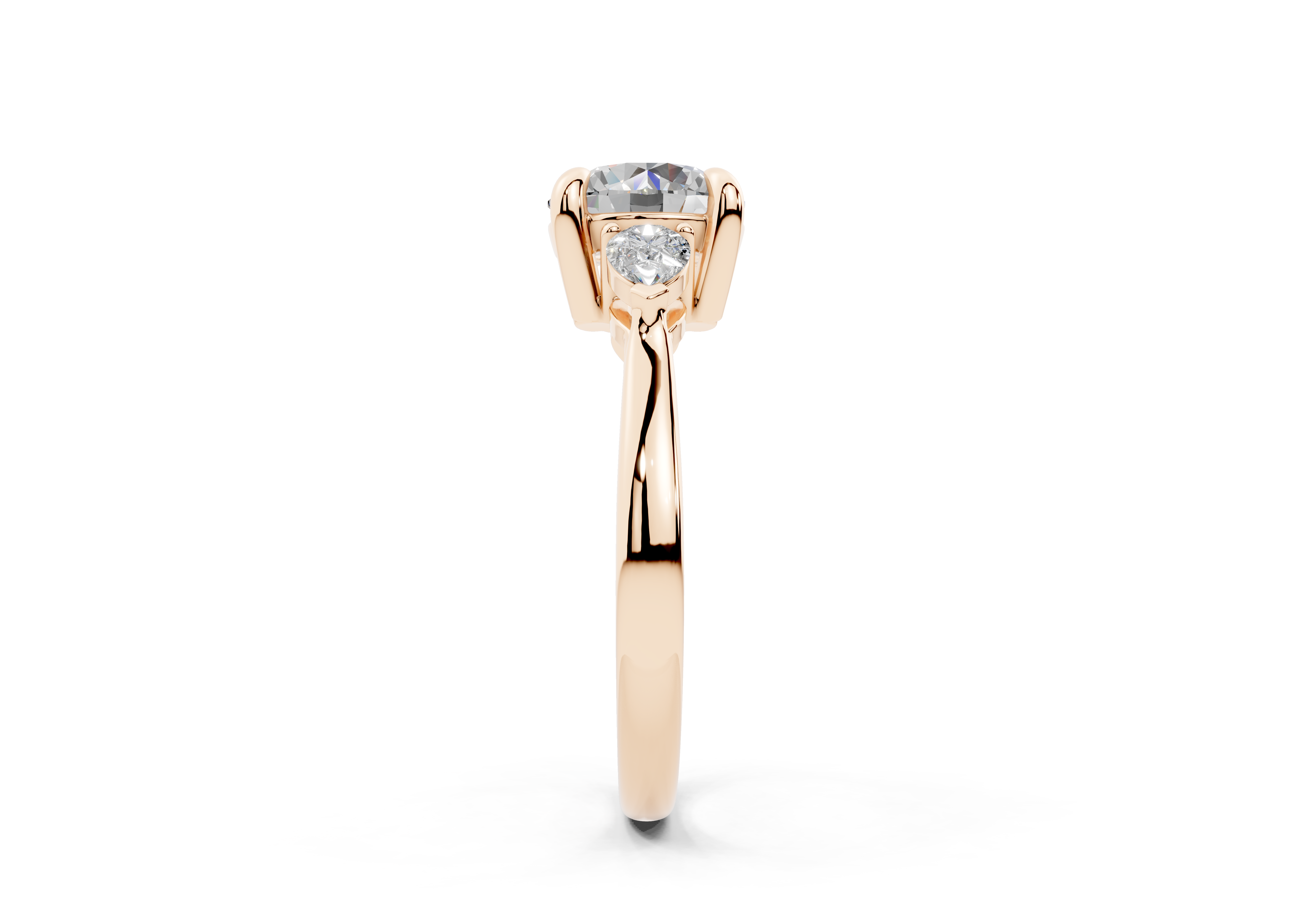 18K Gold Three Stone Pear Shaped Diamond Engagement Ring 1.5 Carat - Rose Gold#Material_Rose Gold#