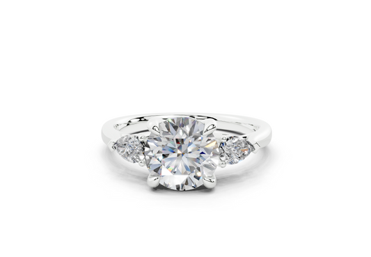 18K Gold Three Stone Pear Shaped Diamond Engagement Ring 1.5 Carat