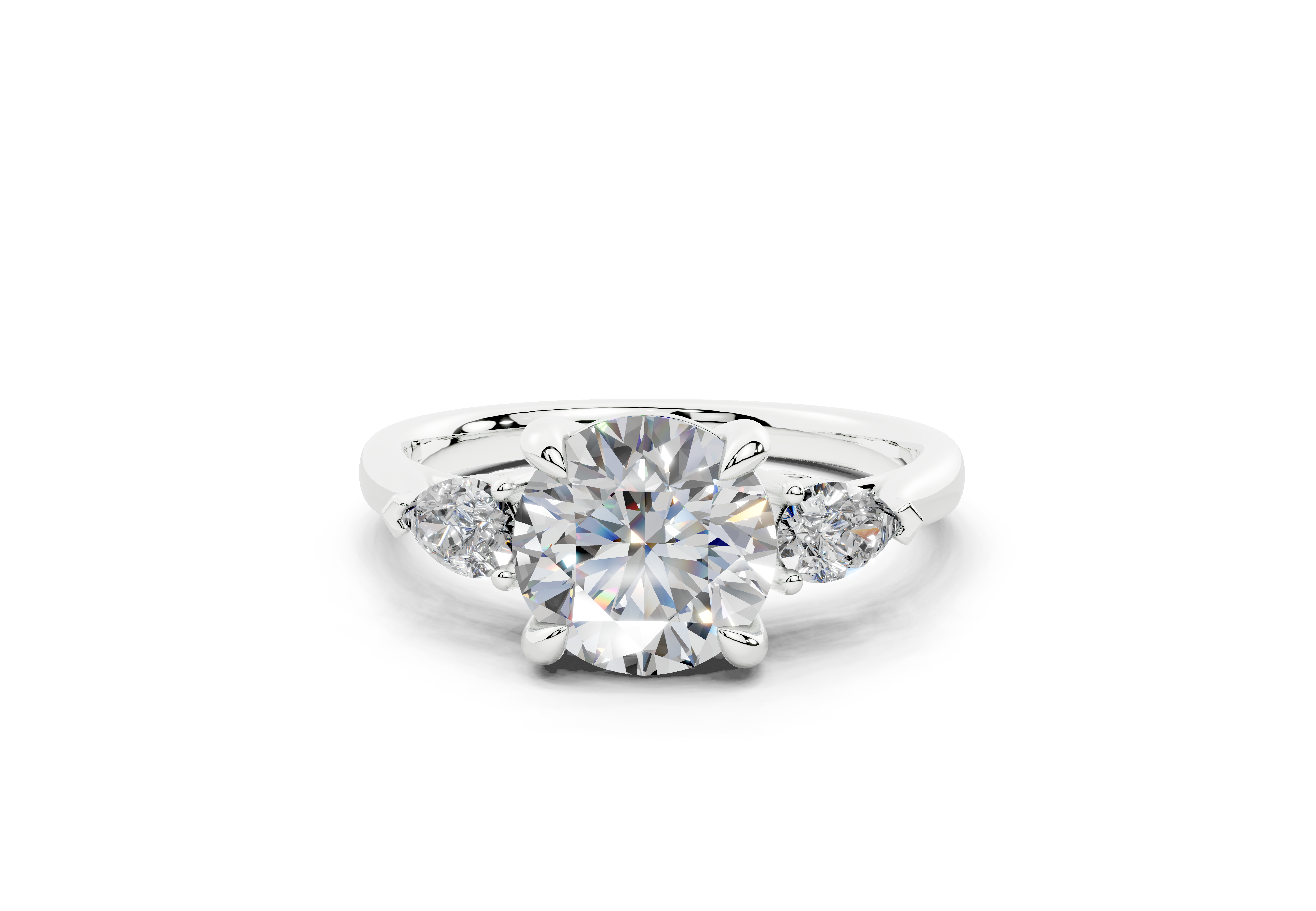 18K Gold Three Stone Pear Shaped Diamond Engagement Ring 1.5 Carat - White Gold#Material_White Gold#