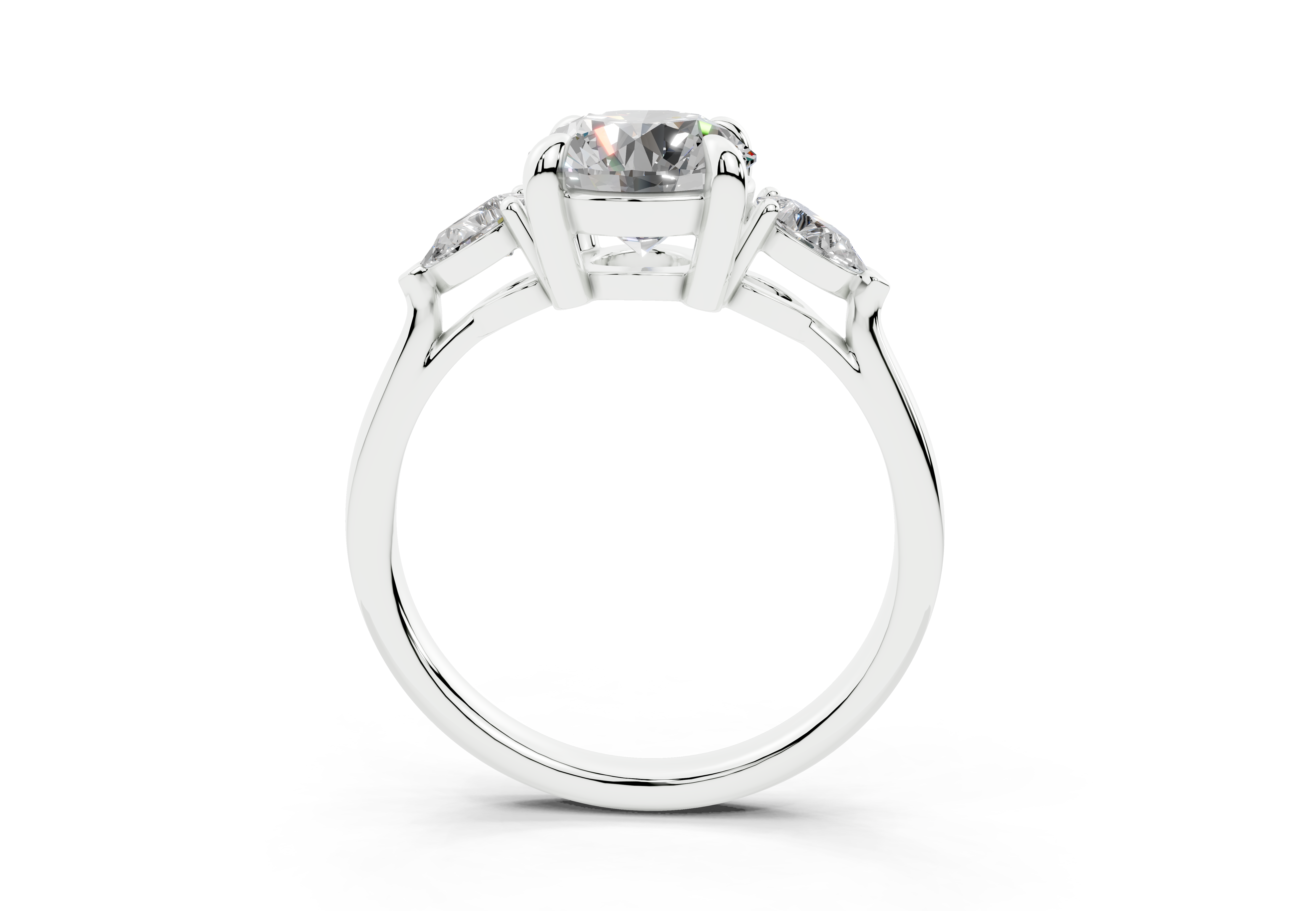 18K Gold Three Stone Pear Shaped Diamond Engagement Ring 1.5 Carat - White Gold#Material_White Gold#