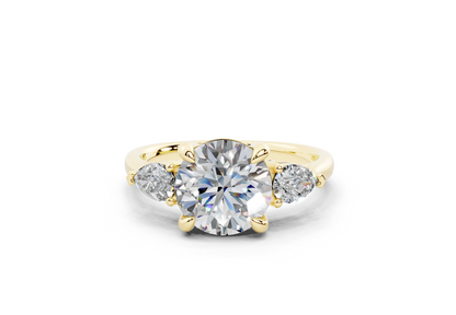 18K Gold Three Stone Pear Shaped Diamond Engagement Ring 2 Carat