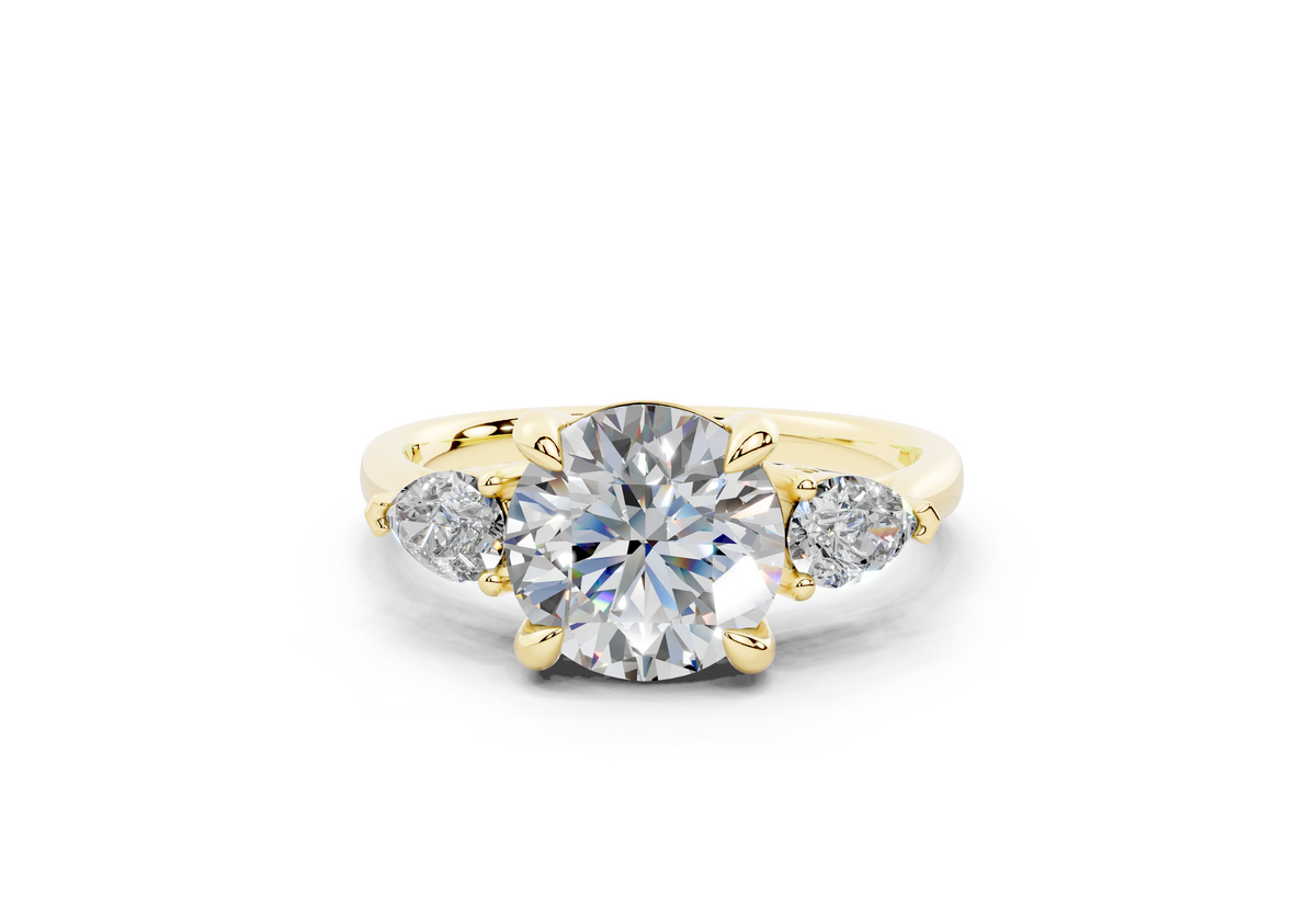 18K Gold Three Stone Pear Shaped Diamond Engagement Ring 2 Carat - Yellow Gold#Material_Yellow Gold#