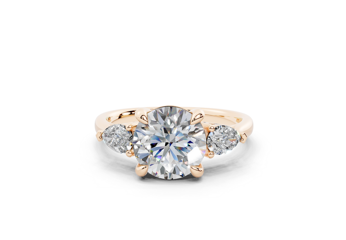 18K Gold Three Stone Pear Shaped Diamond Engagement Ring 2 Carat - Rose Gold#Material_Rose Gold#