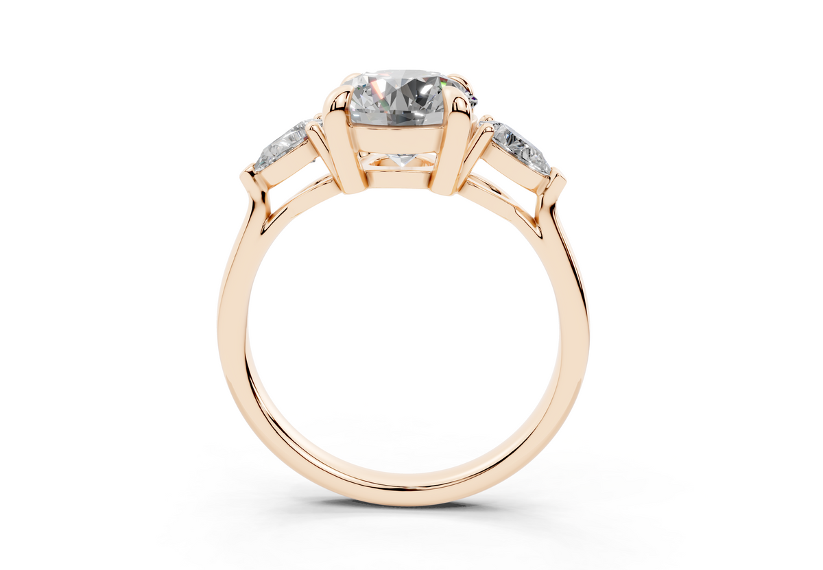 18K Gold Three Stone Pear Shaped Diamond Engagement Ring 2 Carat - Rose Gold#Material_Rose Gold#