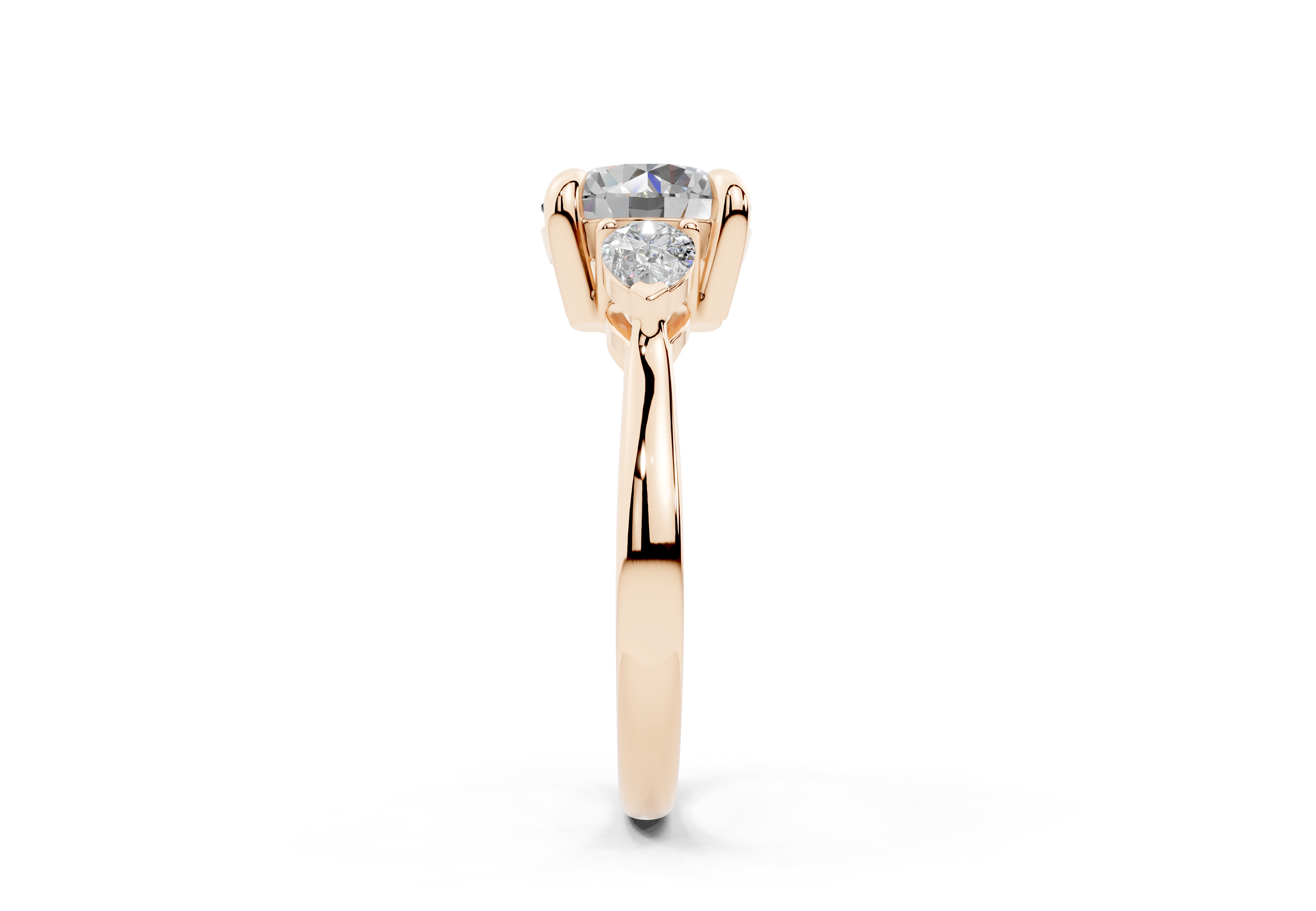 18K Gold Three Stone Pear Shaped Diamond Engagement Ring 2 Carat - Rose Gold#Material_Rose Gold#