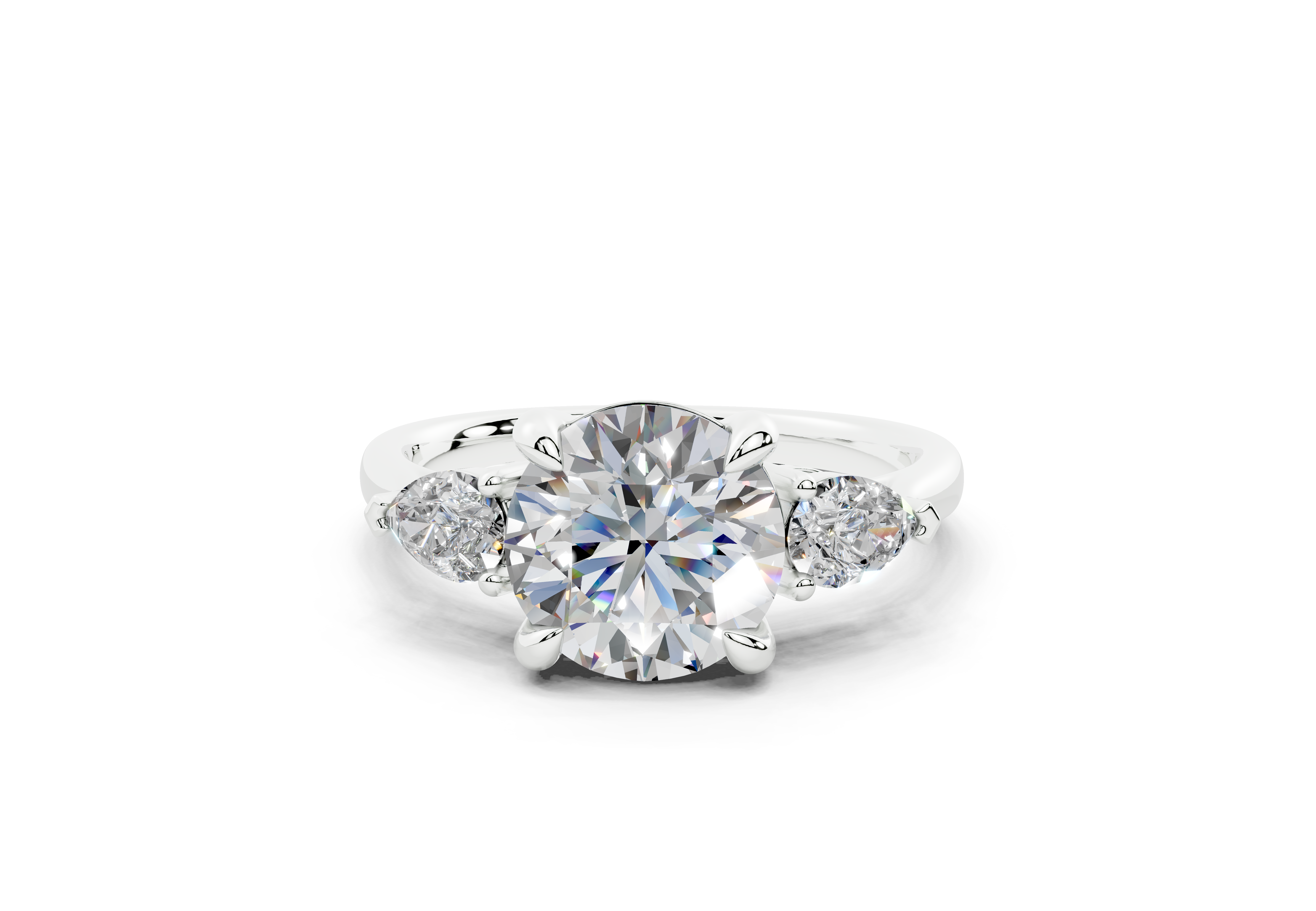 18K Gold Three Stone Pear Shaped Diamond Engagement Ring 2 Carat - White Gold#Material_White Gold#