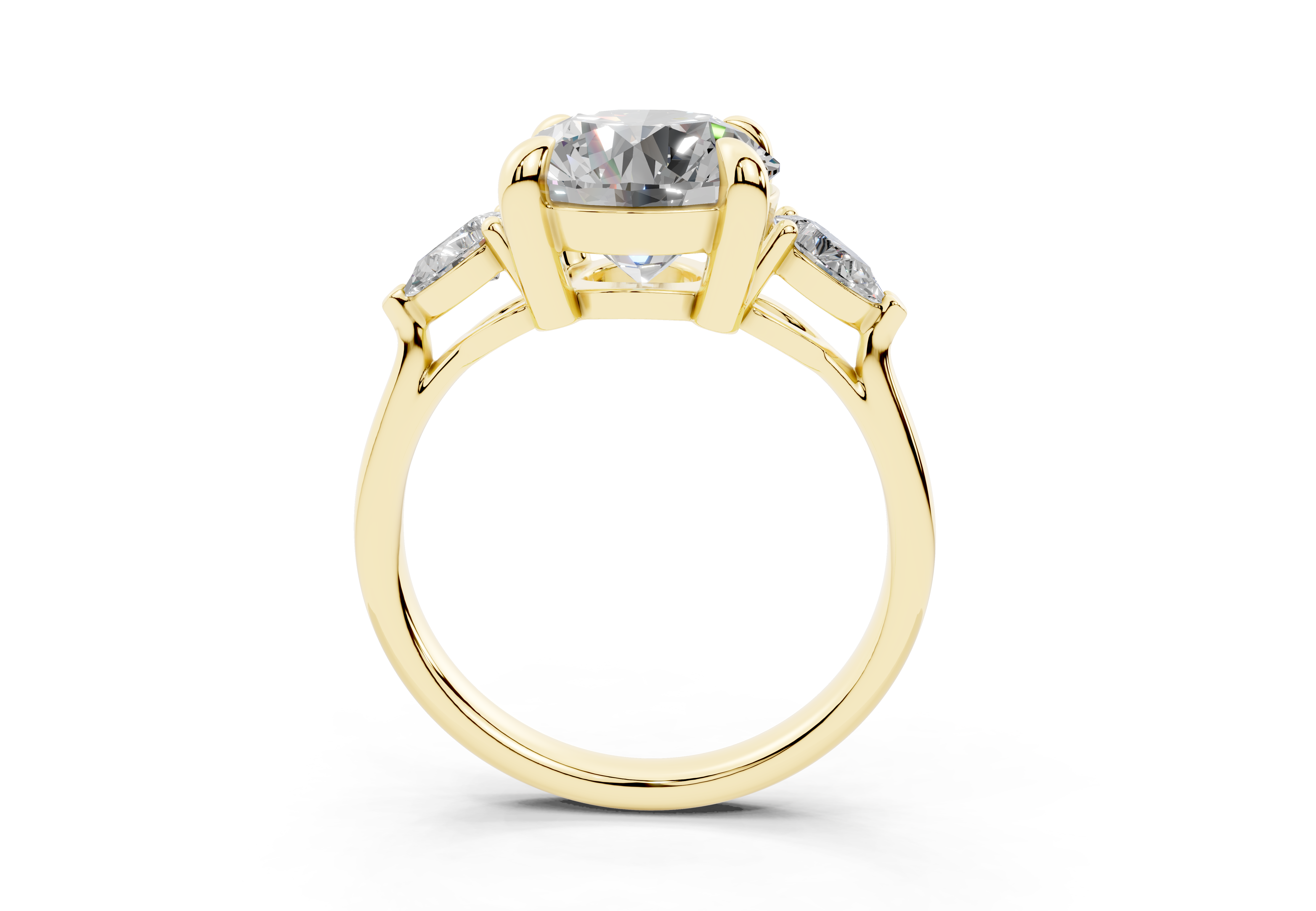 18K Gold Three Stone Pear Shaped Diamond Engagement Ring 3 Carat - Yellow Gold#Material_Yellow Gold#