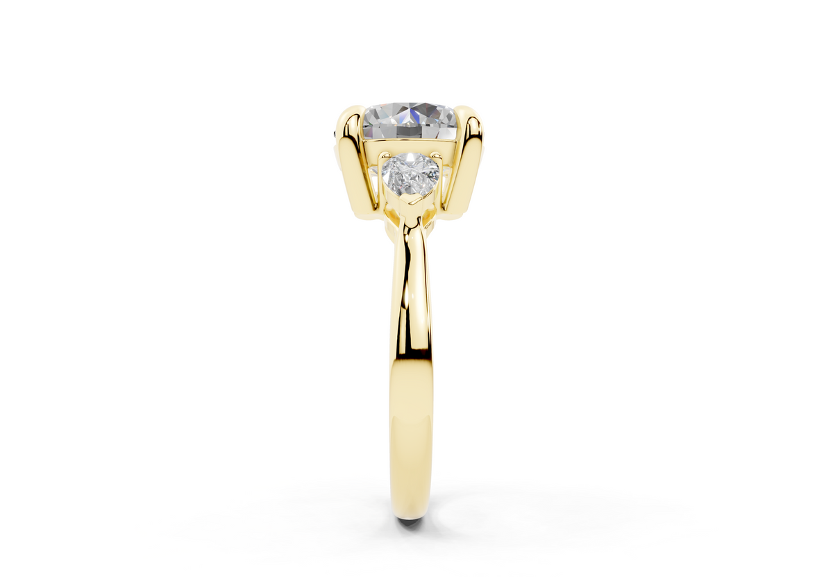 18K Gold Three Stone Pear Shaped Diamond Engagement Ring 3 Carat - Yellow Gold#Material_Yellow Gold#