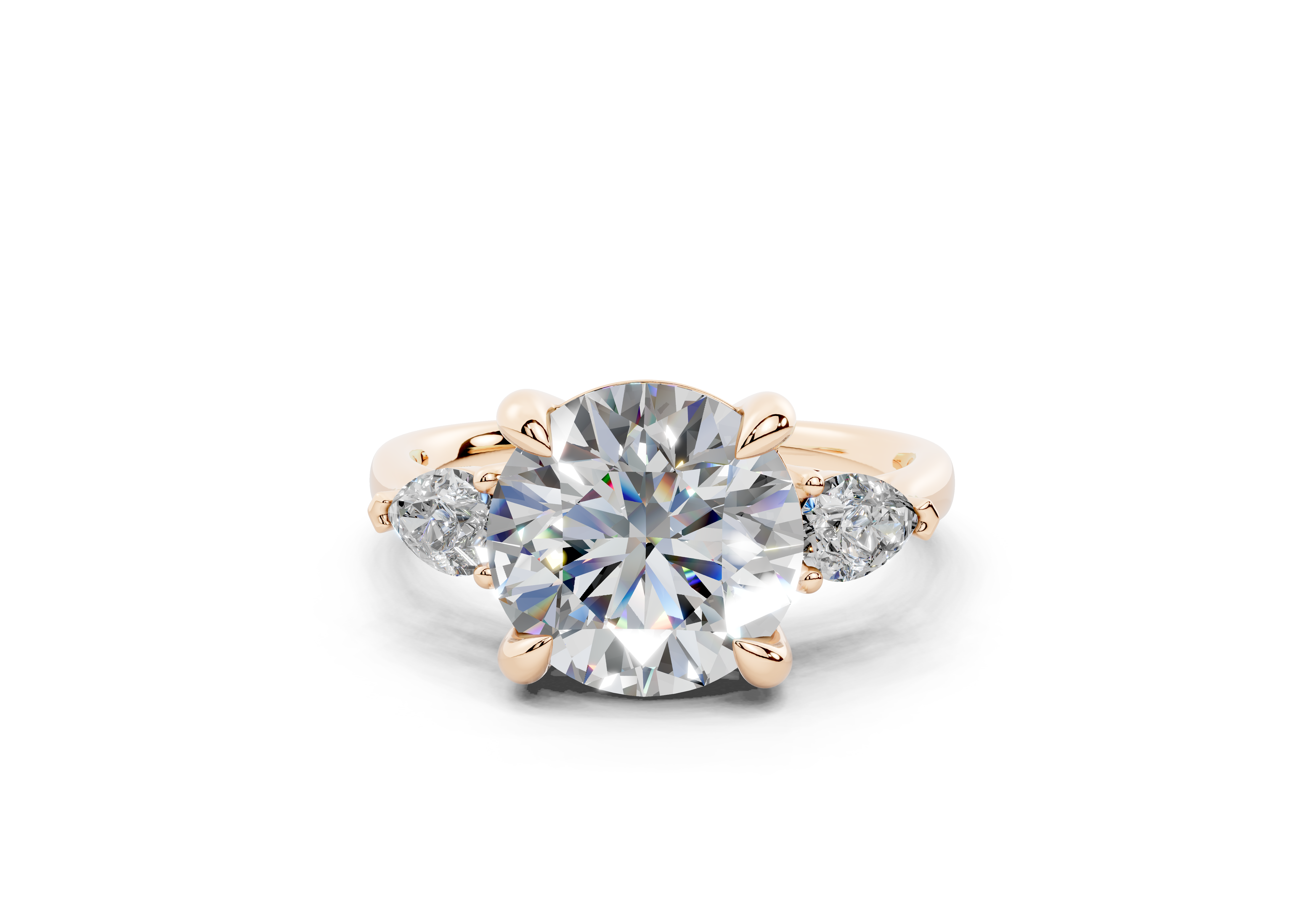 18K Gold Three Stone Pear Shaped Diamond Engagement Ring 3 Carat - Rose Gold#Material_Rose Gold#