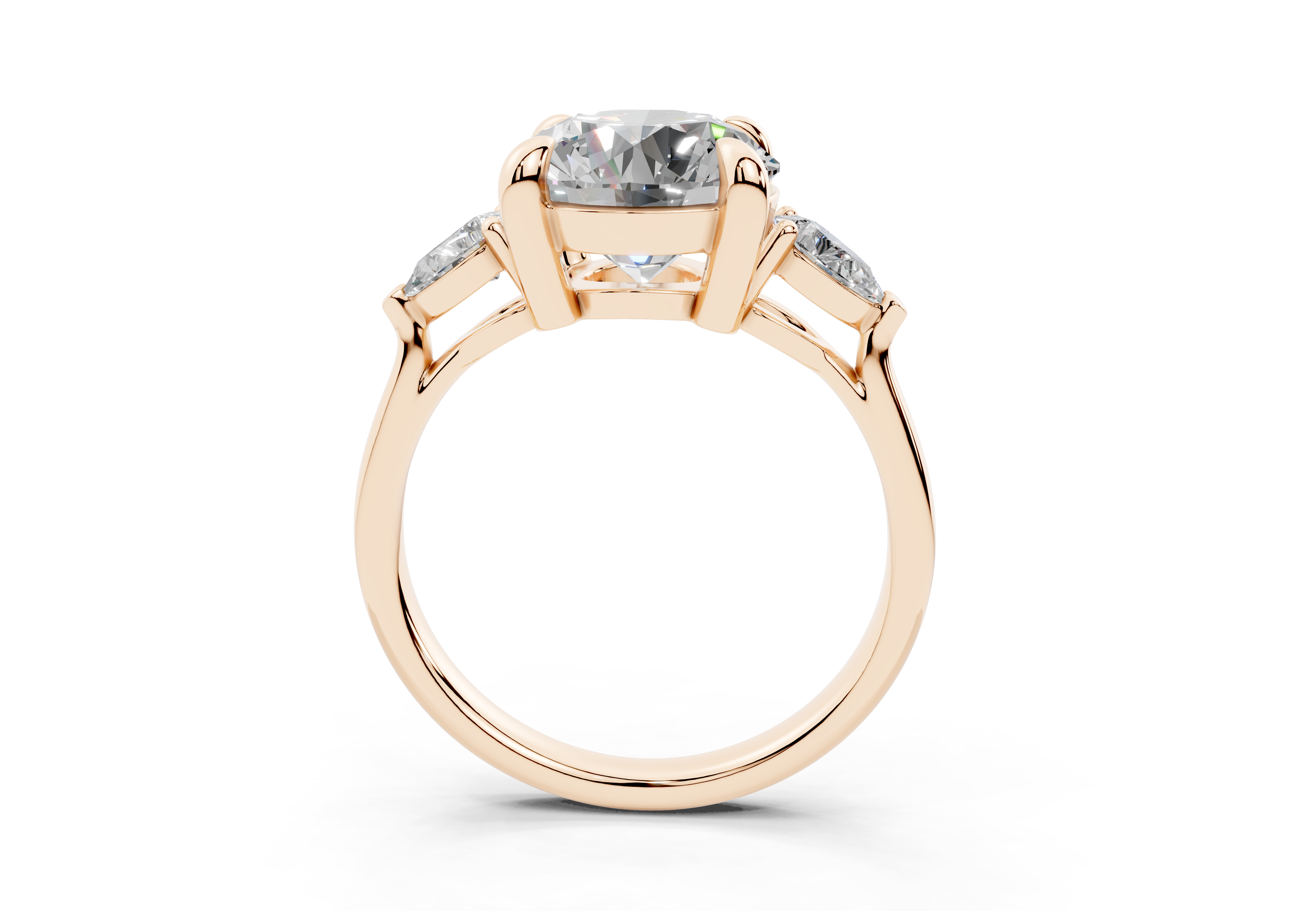18K Gold Three Stone Pear Shaped Diamond Engagement Ring 3 Carat - Rose Gold#Material_Rose Gold#