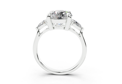 18K Gold Three Stone Pear Shaped Diamond Engagement Ring 3 Carat