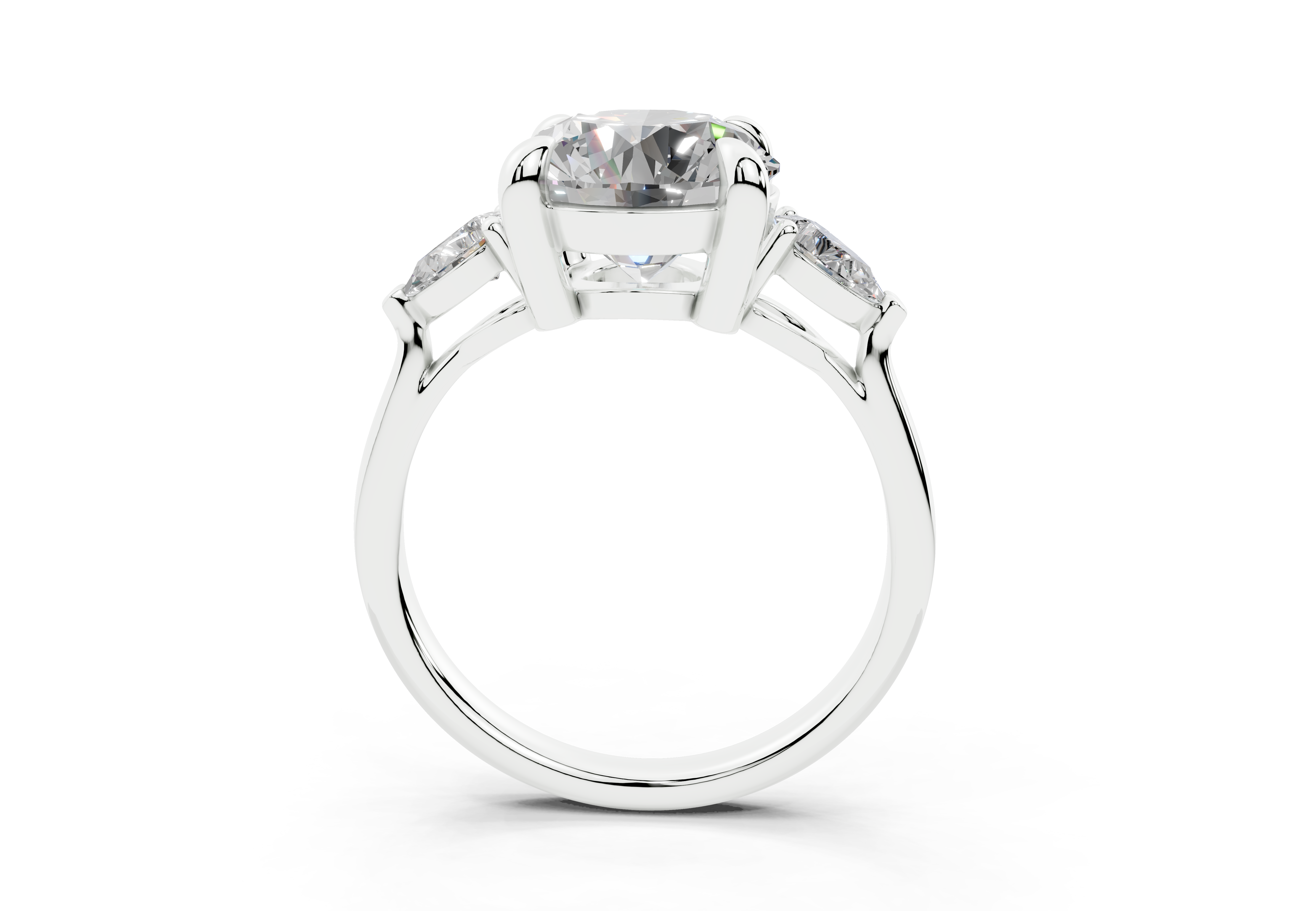 18K Gold Three Stone Pear Shaped Diamond Engagement Ring 3 Carat - White Gold#Material_White Gold#