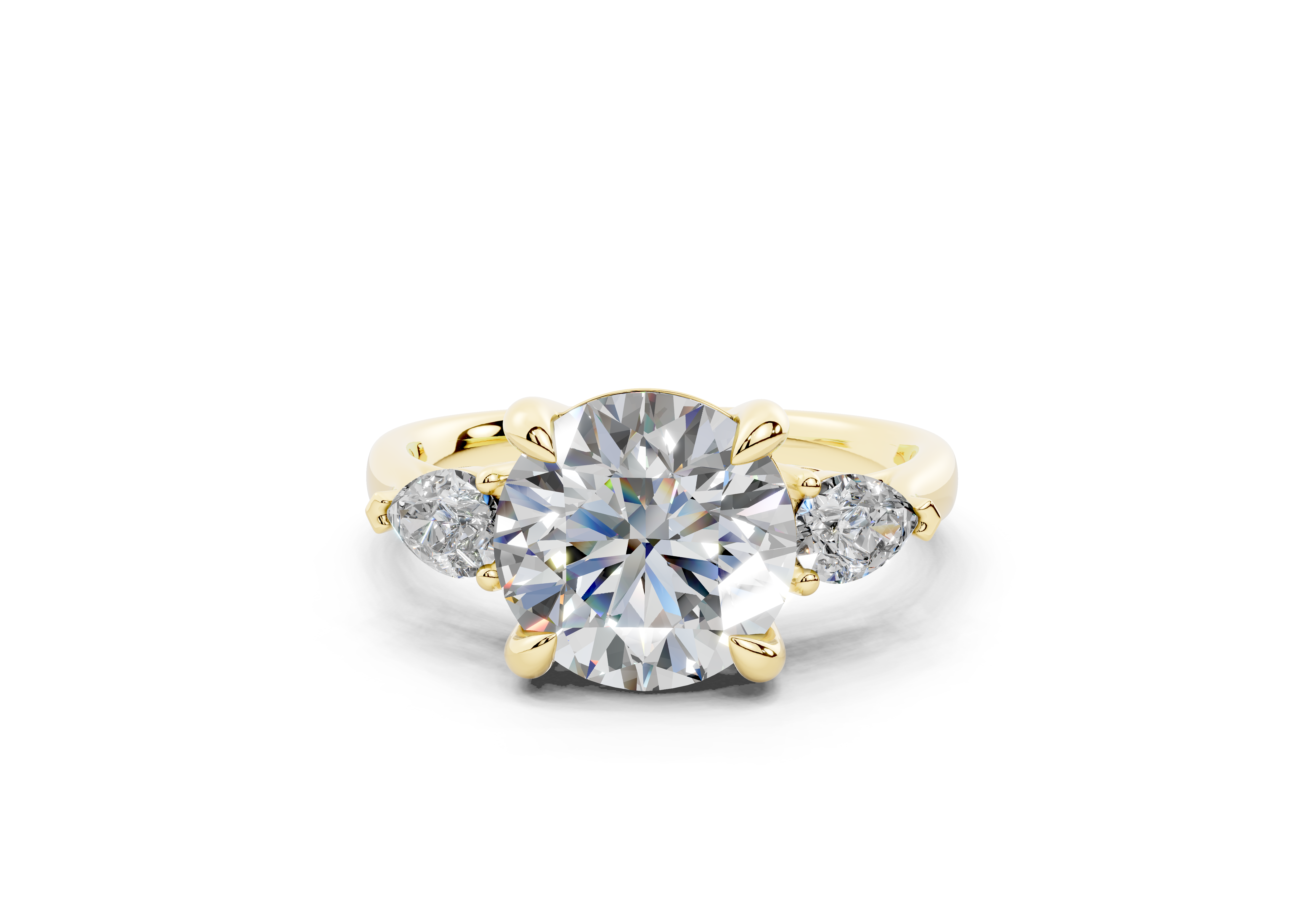 18K Gold Three Stone Pear Shaped Diamond Engagement Ring 2.5 Carat - Yellow Gold#Material_Yellow Gold#