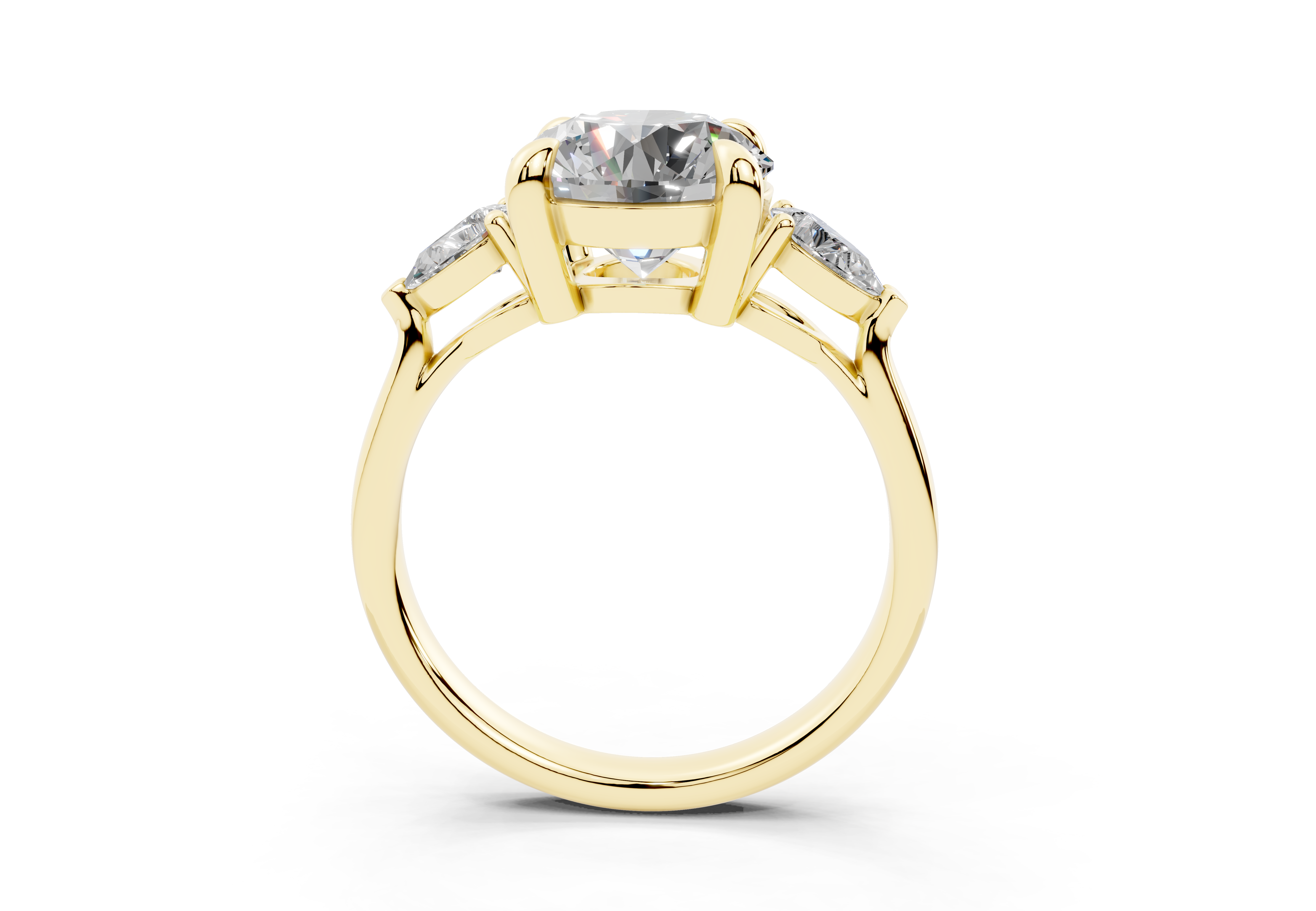 18K Gold Three Stone Pear Shaped Diamond Engagement Ring 2.5 Carat - Yellow Gold#Material_Yellow Gold#