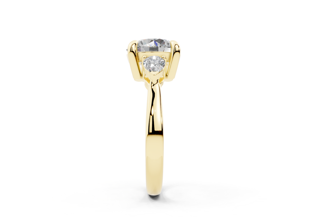 18K Gold Three Stone Pear Shaped Diamond Engagement Ring 2.5 Carat - Yellow Gold#Material_Yellow Gold#