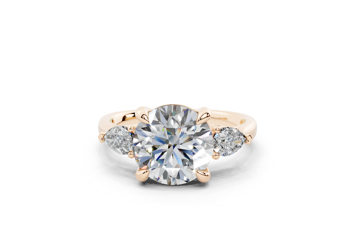 18K Gold Three Stone Pear Shaped Diamond Engagement Ring 2.5 Carat - Rose Gold#Material_Rose Gold#