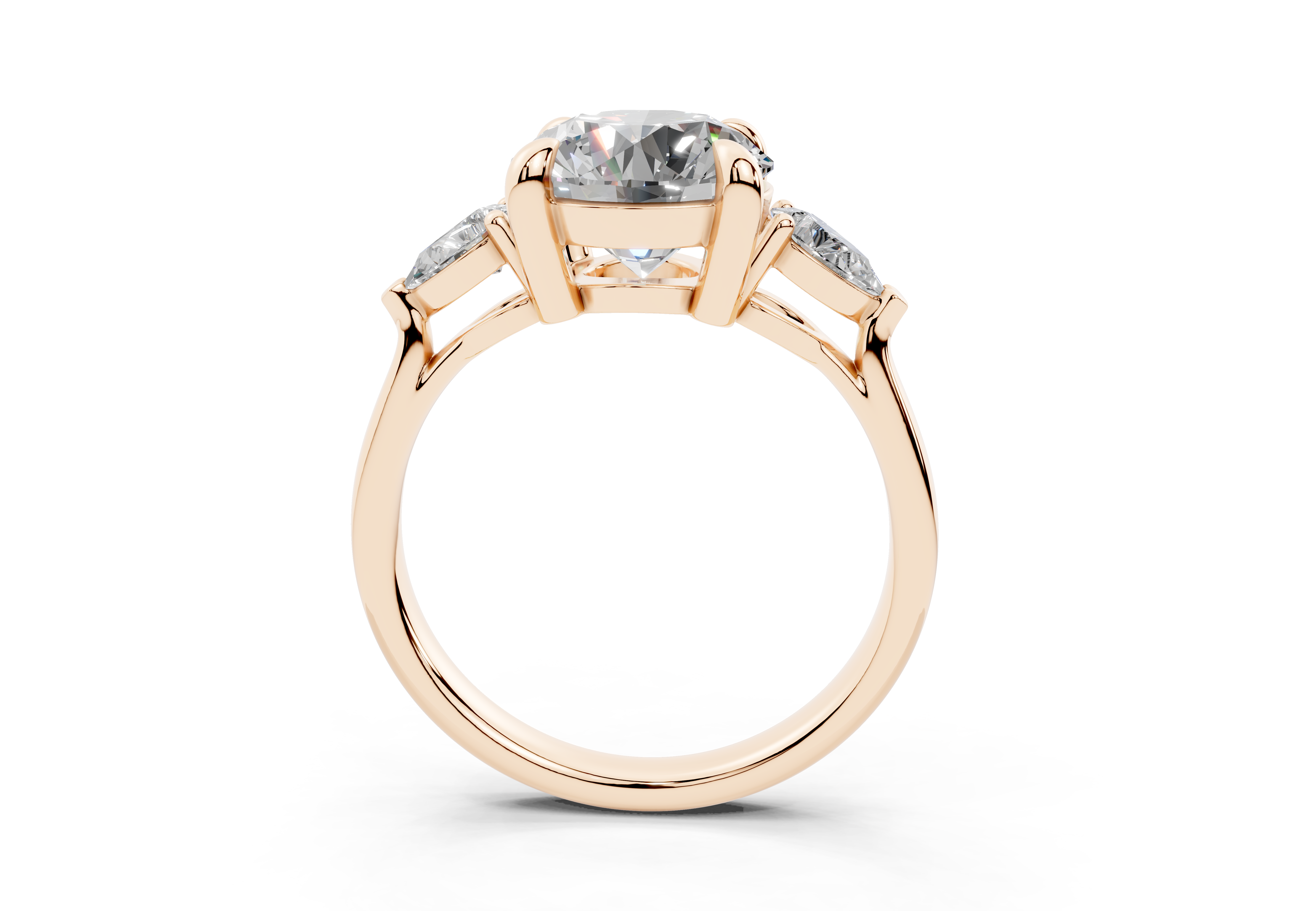 18K Gold Three Stone Pear Shaped Diamond Engagement Ring 2.5 Carat - Rose Gold#Material_Rose Gold#