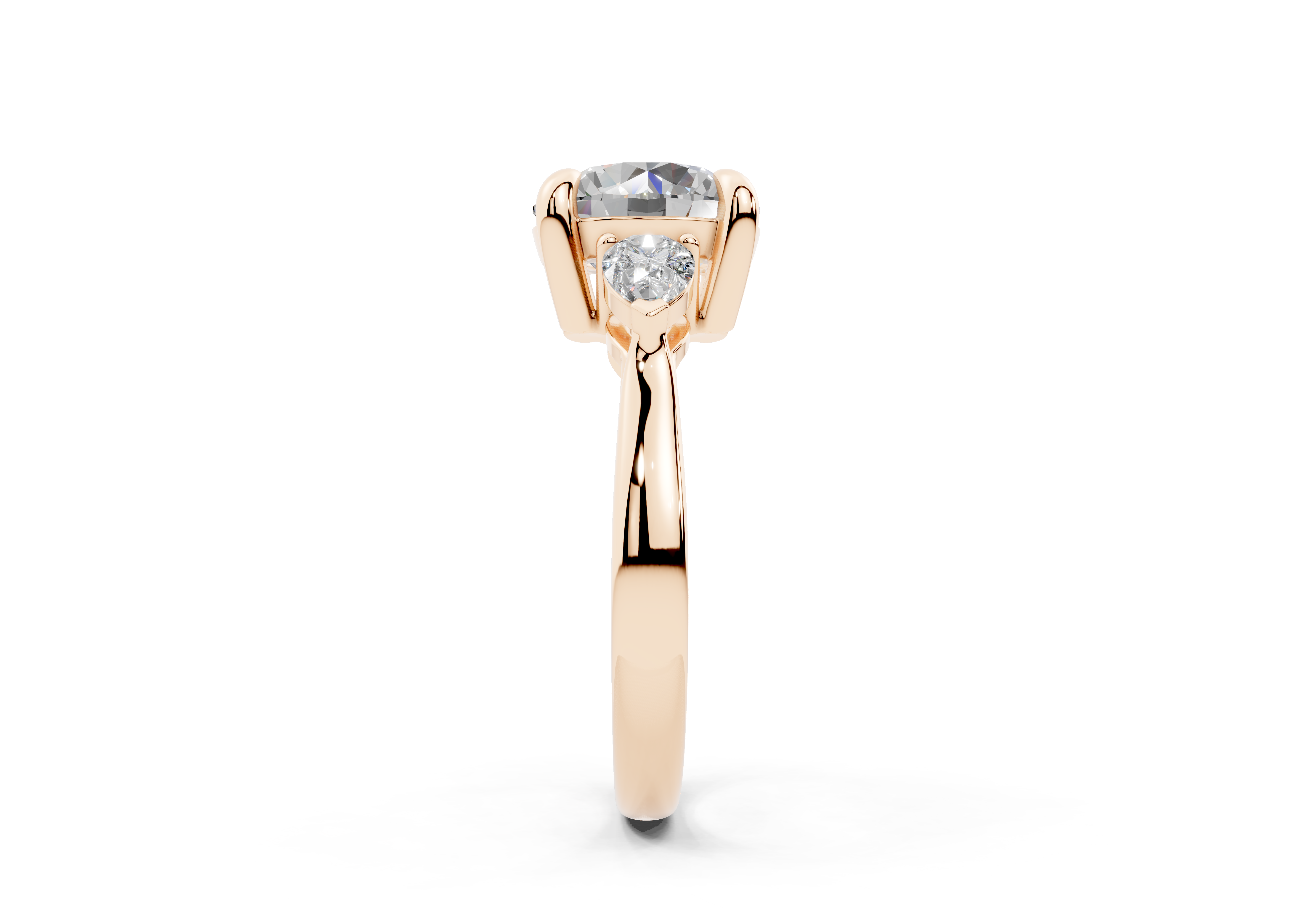 18K Gold Three Stone Pear Shaped Diamond Engagement Ring 2.5 Carat - Rose Gold#Material_Rose Gold#