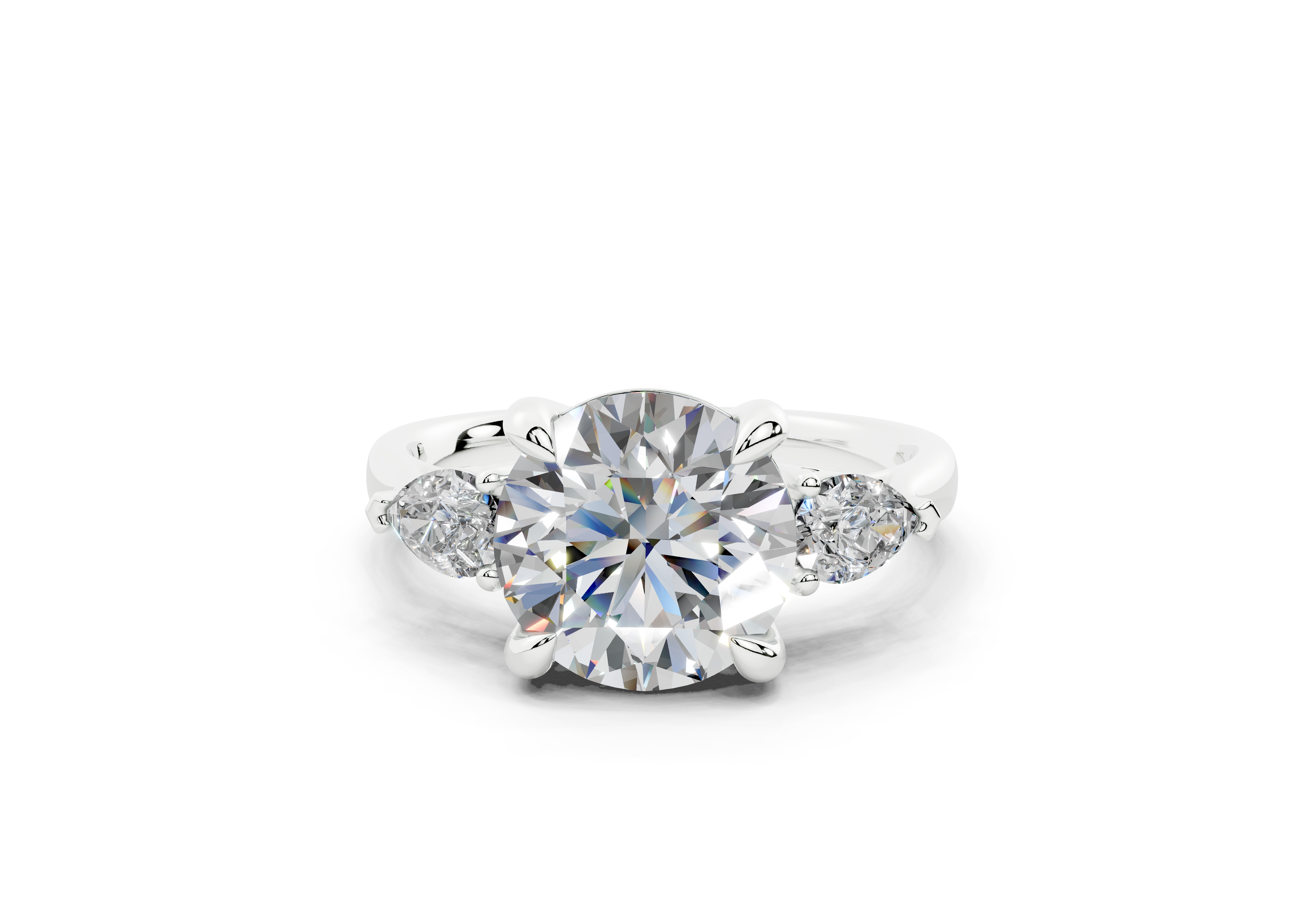 18K Gold Three Stone Pear Shaped Diamond Engagement Ring 2.5 Carat - White Gold#Material_White Gold#