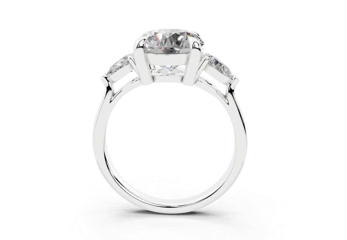 18K Gold Three Stone Pear Shaped Diamond Engagement Ring 2.5 Carat - White Gold#Material_White Gold#