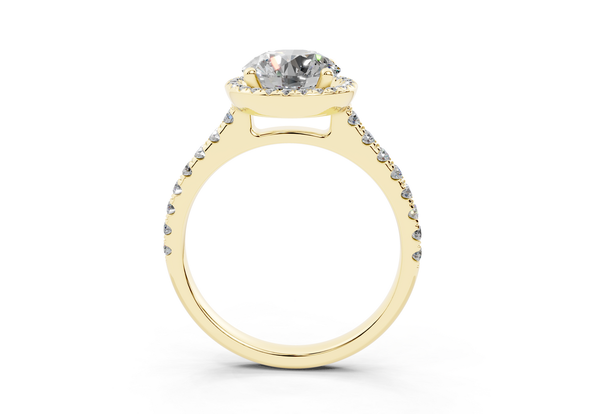 18K Gold Half Pavé Halo and Shank Diamond Engagement Ring 1.5 Carat - Yellow Gold#Material_Yellow Gold#