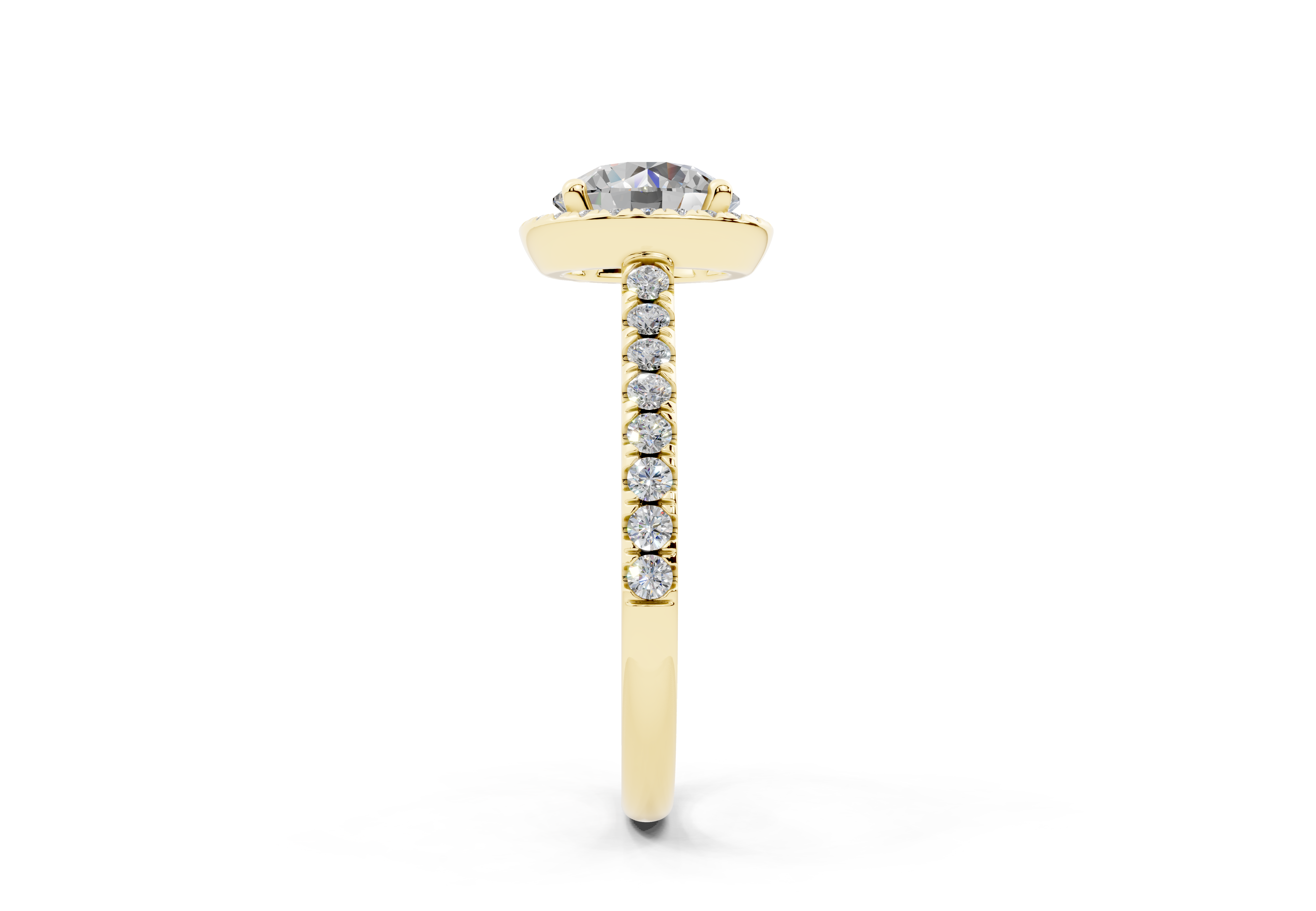 18K Gold Half Pavé Halo and Shank Diamond Engagement Ring 1.5 Carat - Yellow Gold#Material_Yellow Gold#