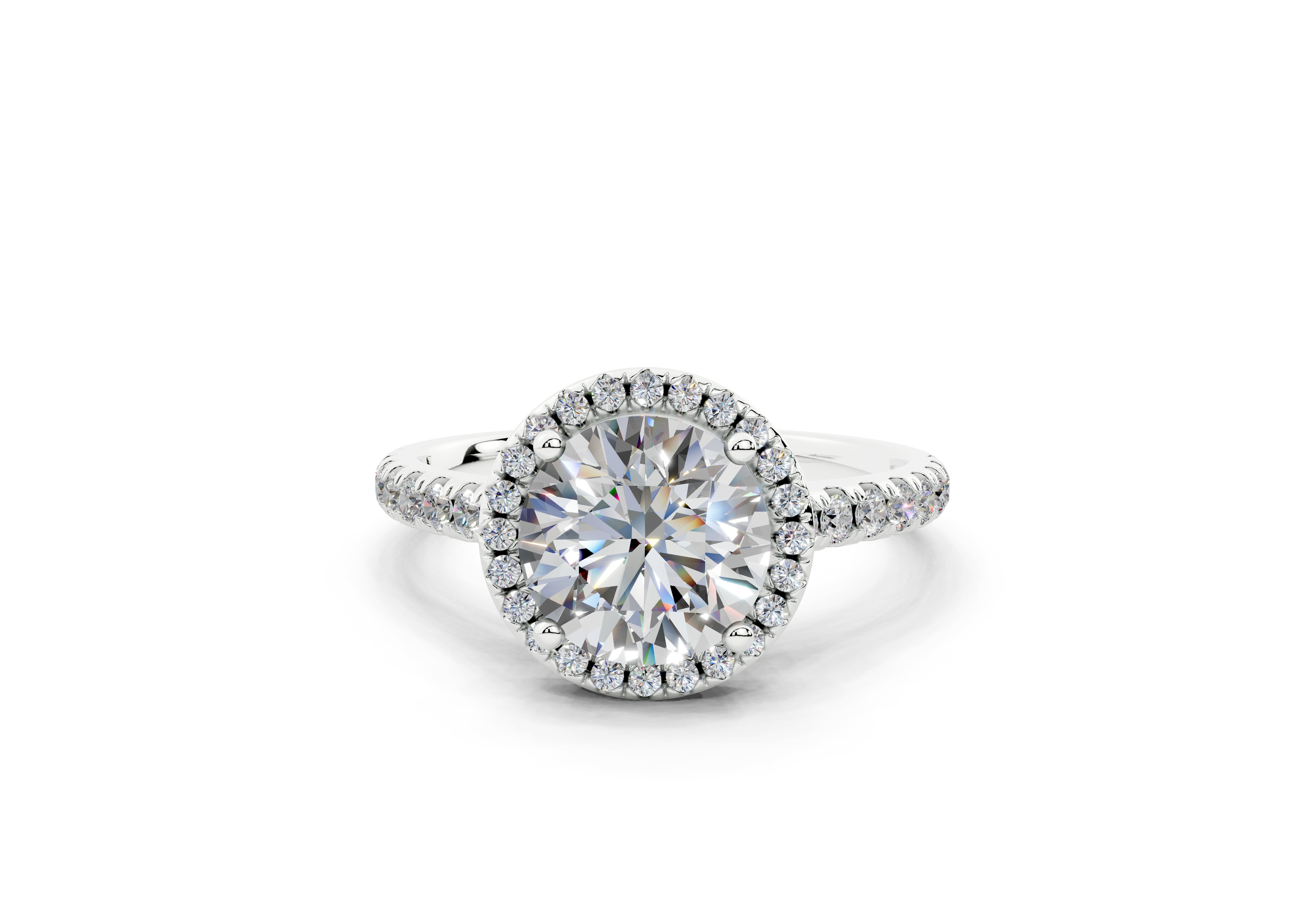 18K Gold Half Pavé Halo and Shank Diamond Engagement Ring 1.5 Carat - White Gold#Material_White Gold#
