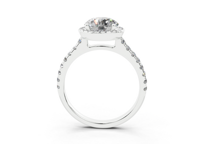 18K Gold Half Pavé Halo and Shank Diamond Engagement Ring 1.5 Carat