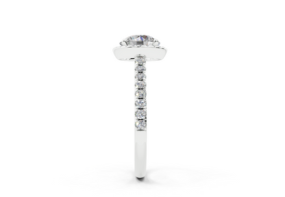 18K Gold Half Pavé Halo and Shank Diamond Engagement Ring 1.5 Carat