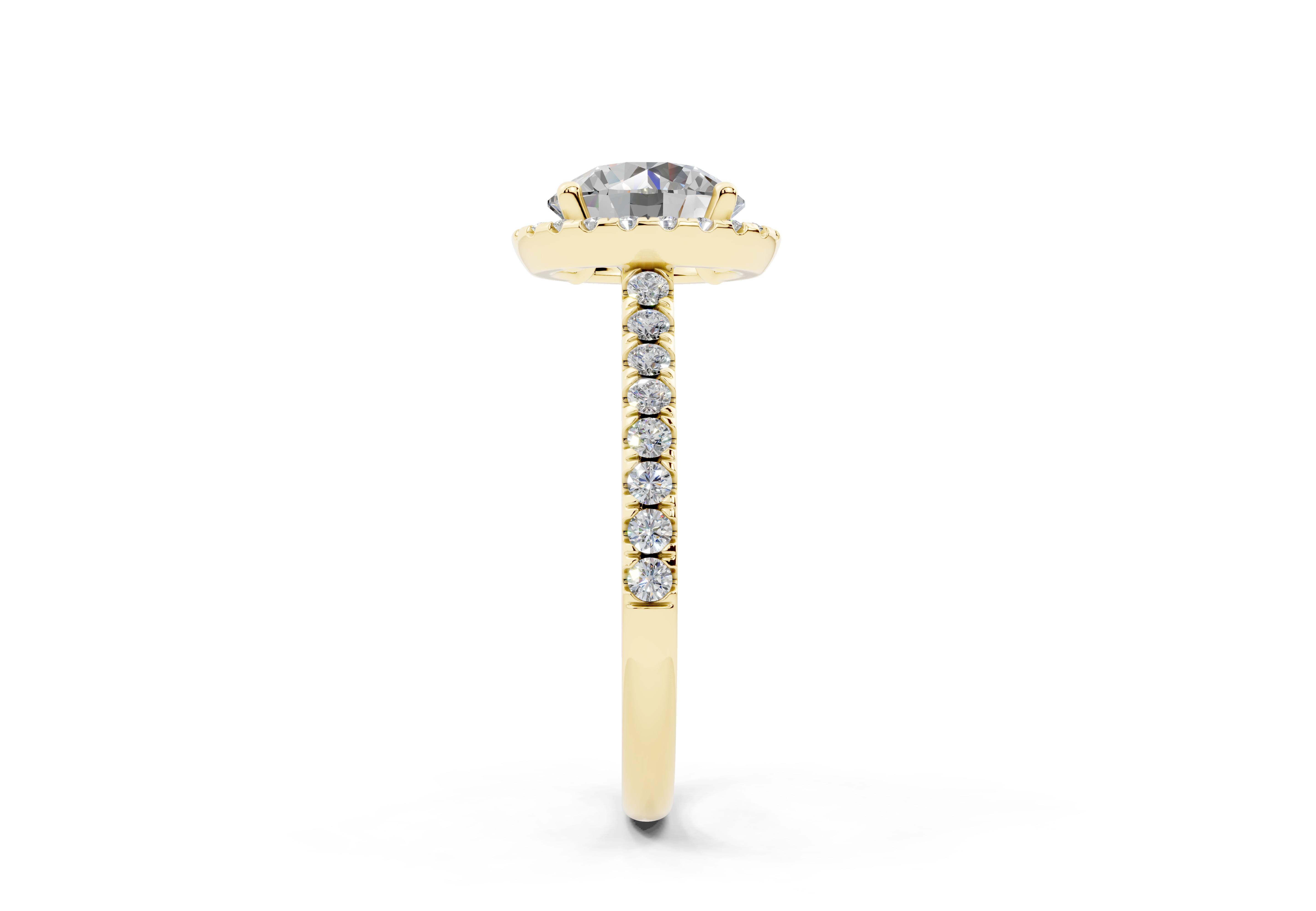 18K Gold Half Pavé Halo and Shank Diamond Engagement Ring 2 Carat - Yellow Gold#Material_Yellow Gold#