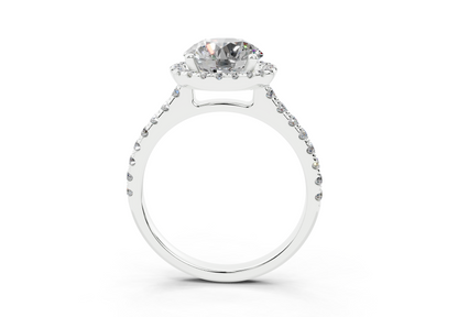 18K Gold Half Pavé Halo and Shank Diamond Engagement Ring 2 Carat