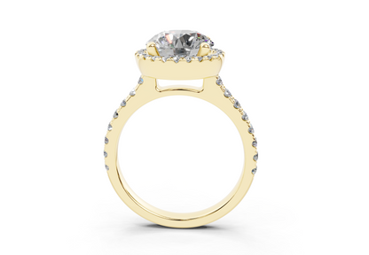 18K Gold Half Pavé Halo and Shank Diamond Engagement Ring 2.5 Carat