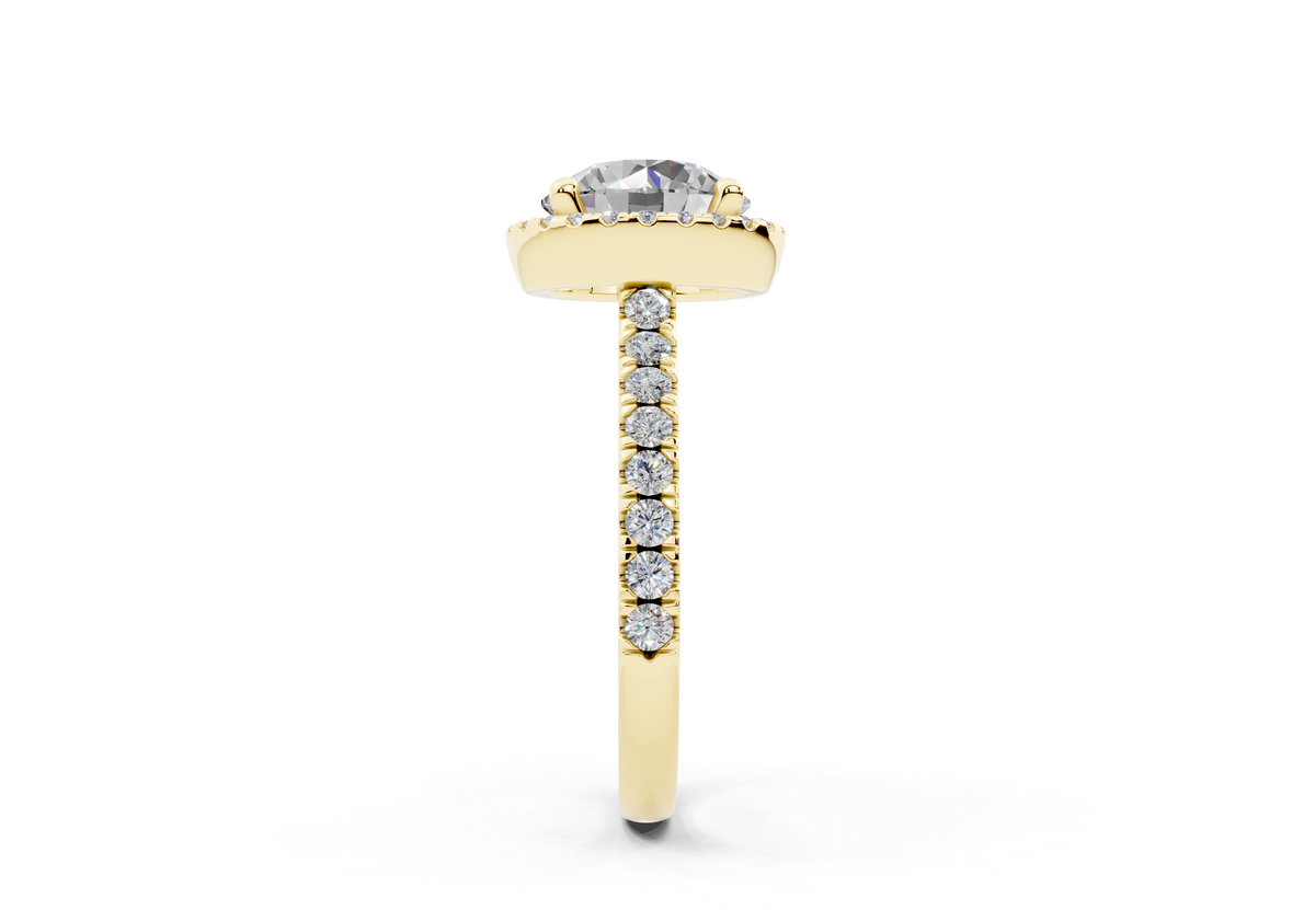 18K Gold Half Pavé Halo and Shank Diamond Engagement Ring 2.5 Carat - Yellow Gold#Material_Yellow Gold#