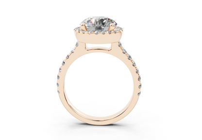 18K Gold Half Pavé Halo and Shank Diamond Engagement Ring 2.5 Carat