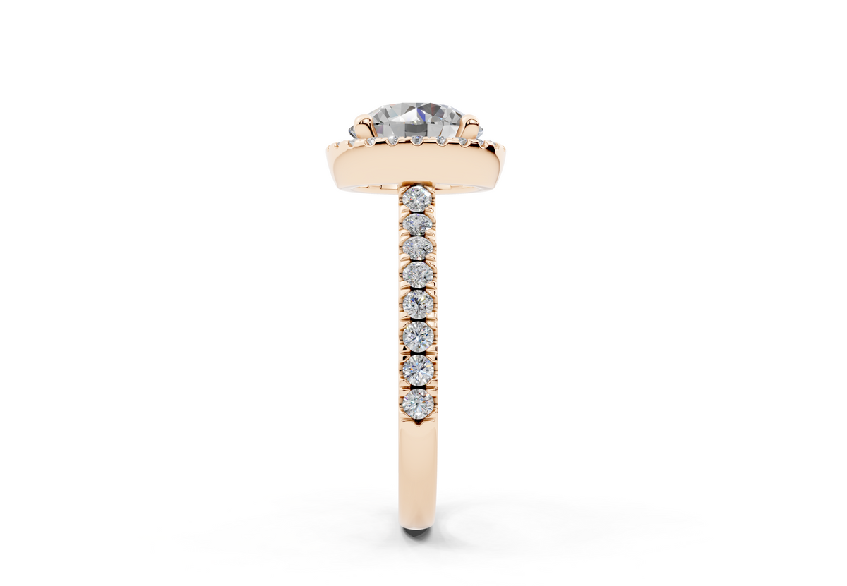 18K Gold Half Pavé Halo and Shank Diamond Engagement Ring 2.5 Carat - Rose Gold#Material_Rose Gold#