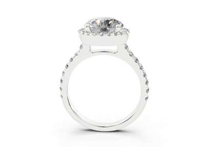 18K Gold Half Pavé Halo and Shank Diamond Engagement Ring 2.5 Carat